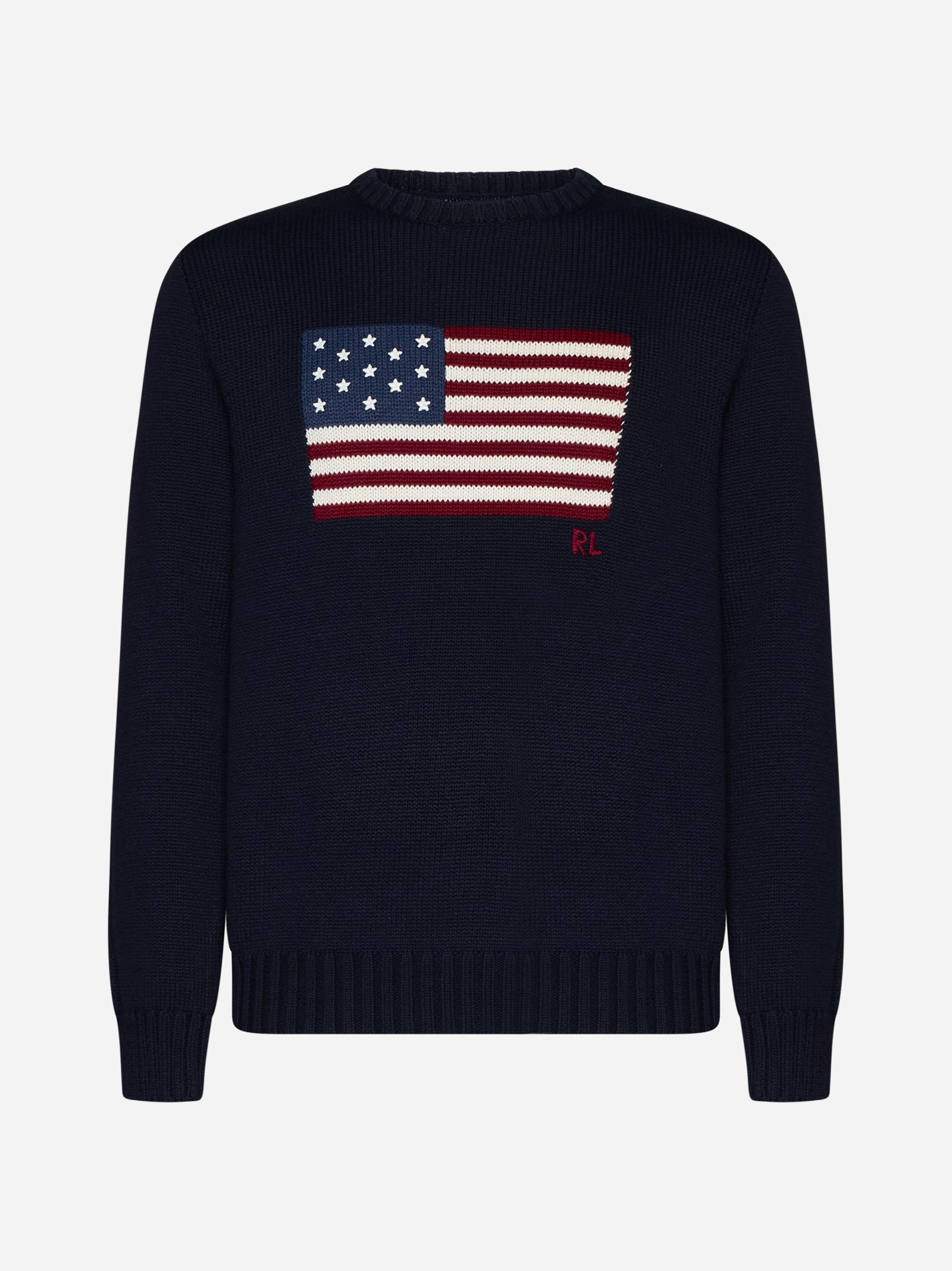 Shop Polo Ralph Lauren Flag Cotton Sweater In Blue