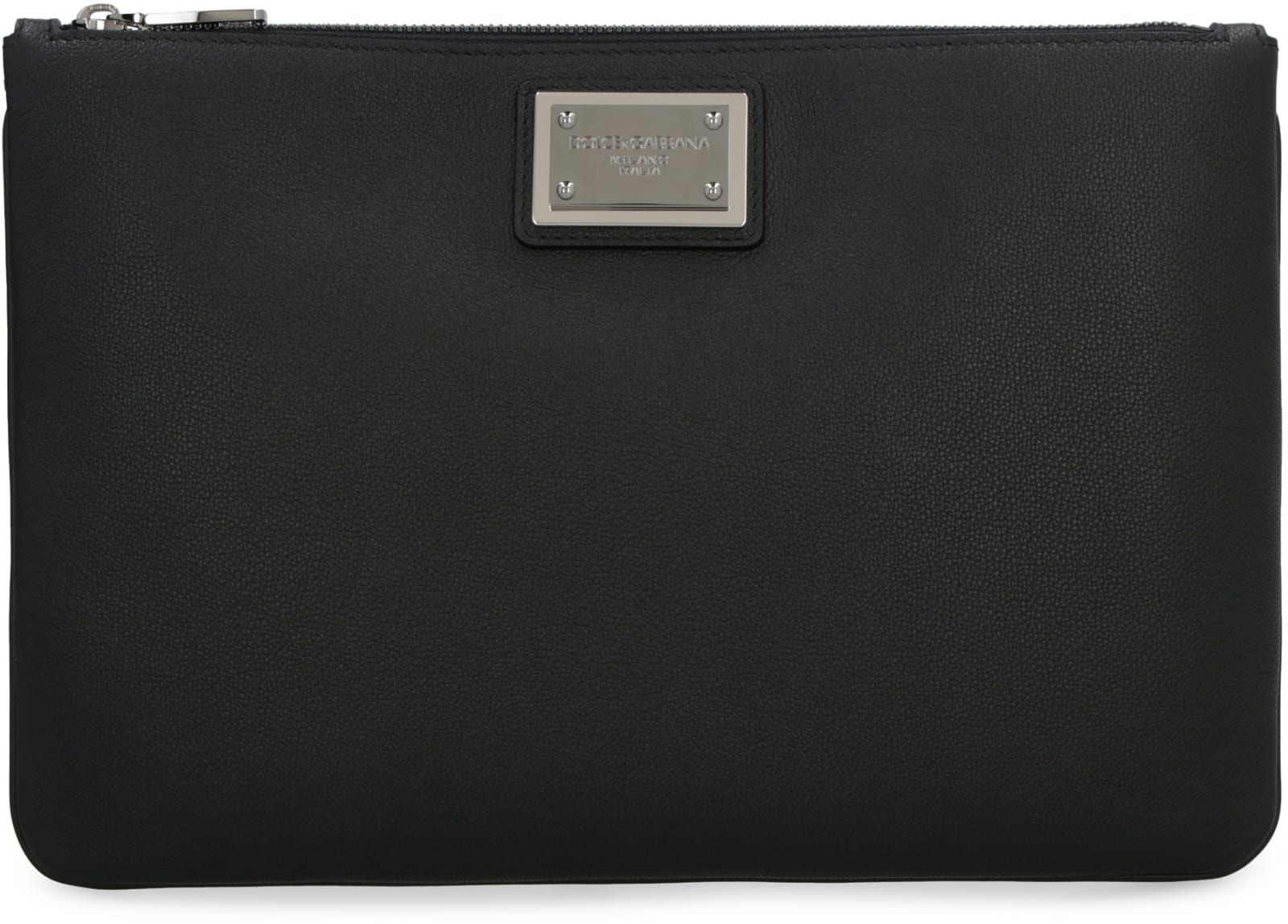 Shop Dolce & Gabbana Logo Detail Flat Leather Pouch In Black