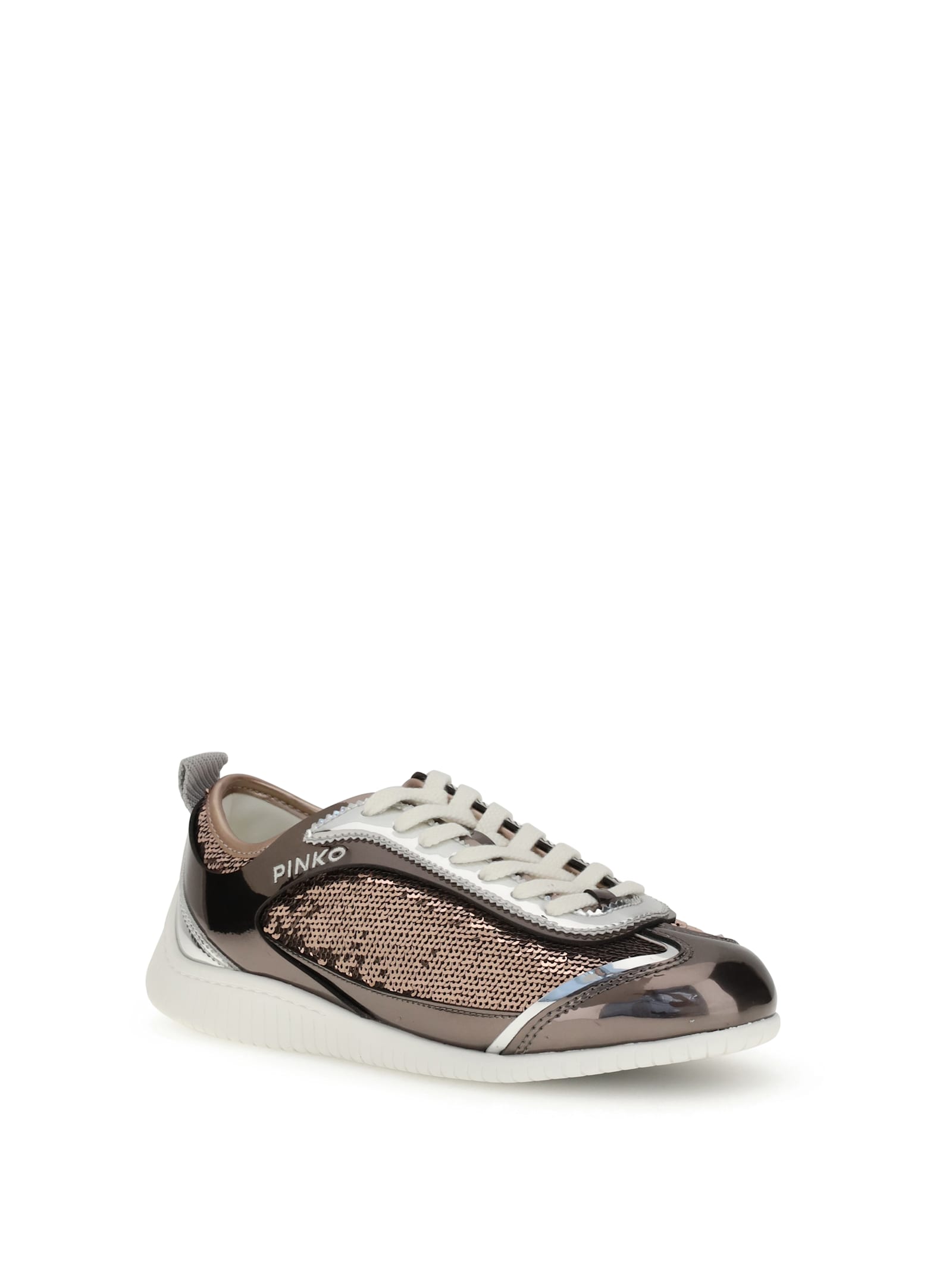 Pinko Reby 10 Mirror Fabric Sneakers With Sequins In Pink