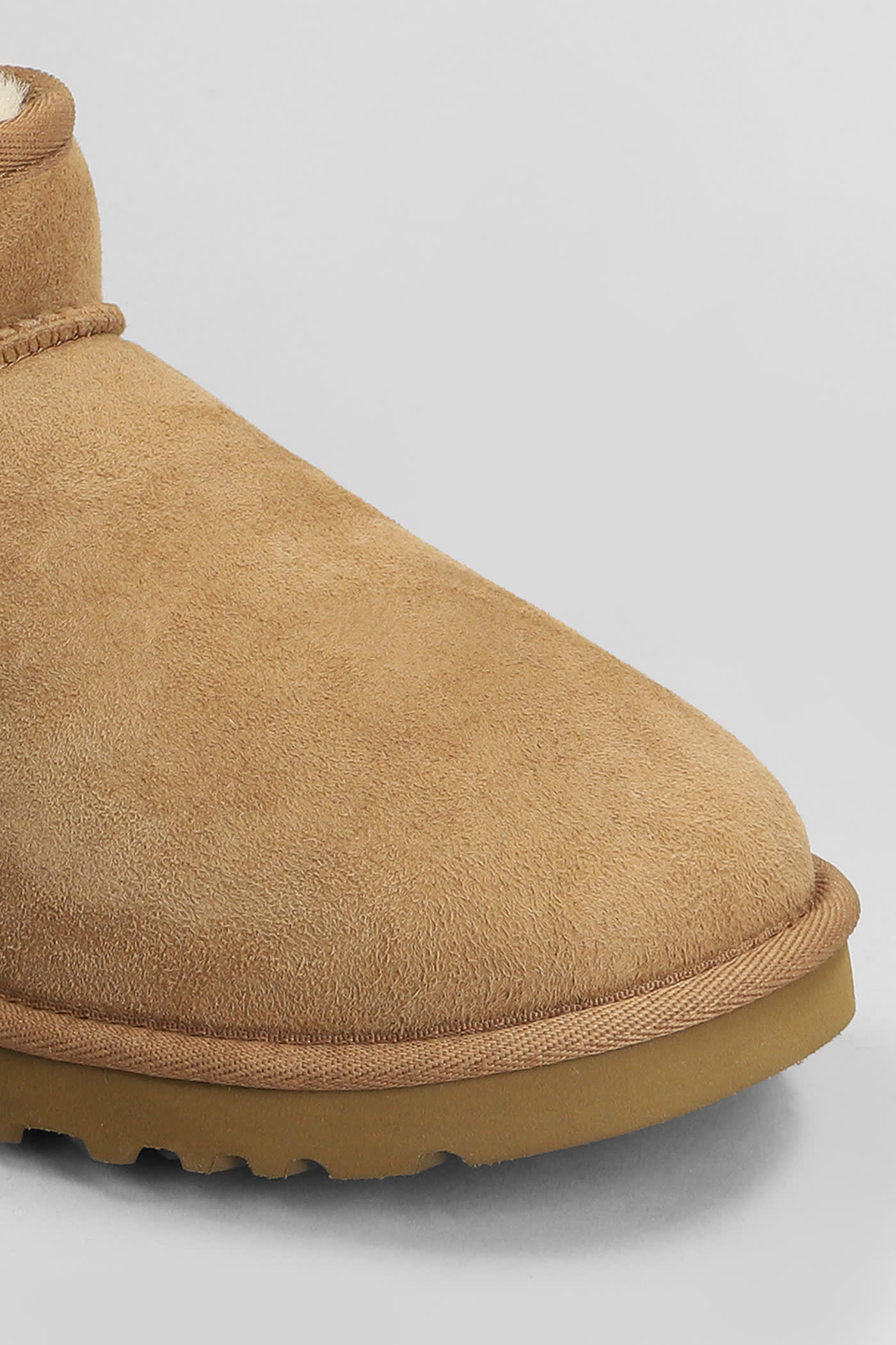 Ugg Classic Ultra Mini Low Heels Ankle Boots In Leather Color Suede In Brown