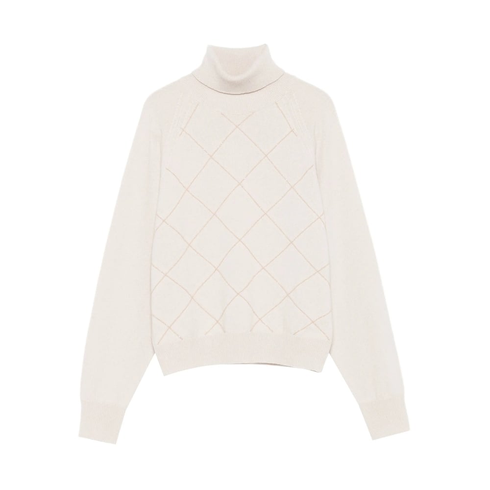 Peserico Diamond-pattern Turtleneck Sweater In Neutral
