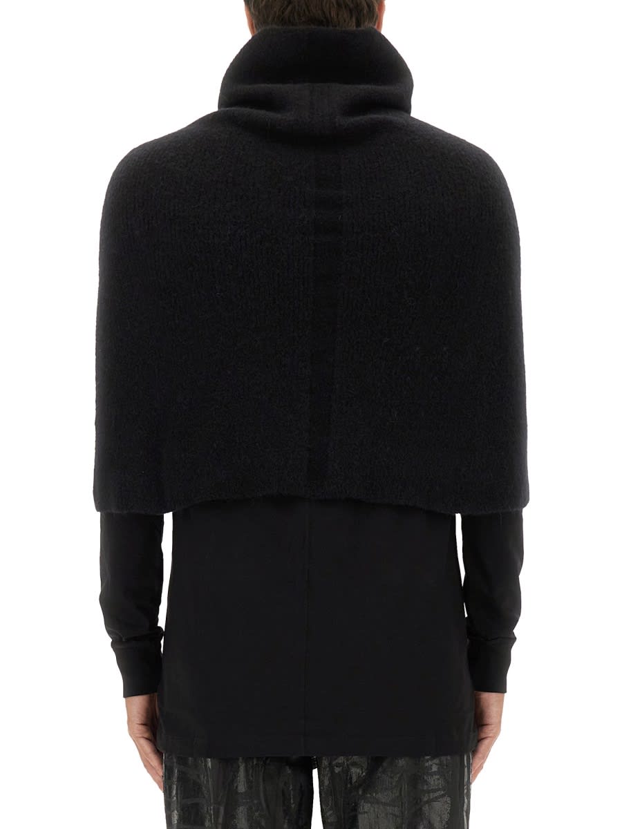 Rick Owens Knitted Cape With Soft Textured Fabric In Black