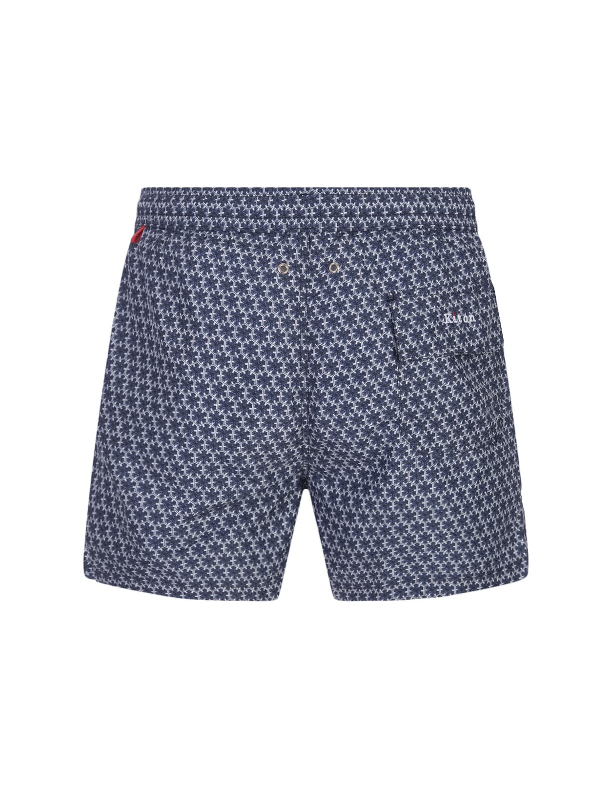 Shop Kiton Navy Blue Swim Shorts With Geometric Floral Pattern