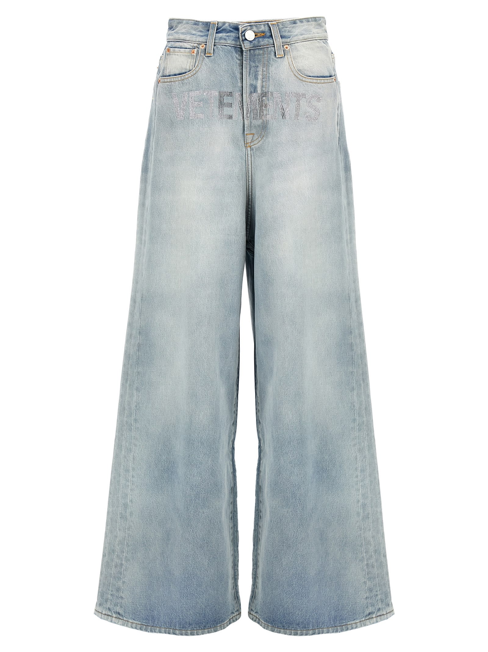 Shop Vetements Crystal Logo Big Shape Jeans In Light Blue