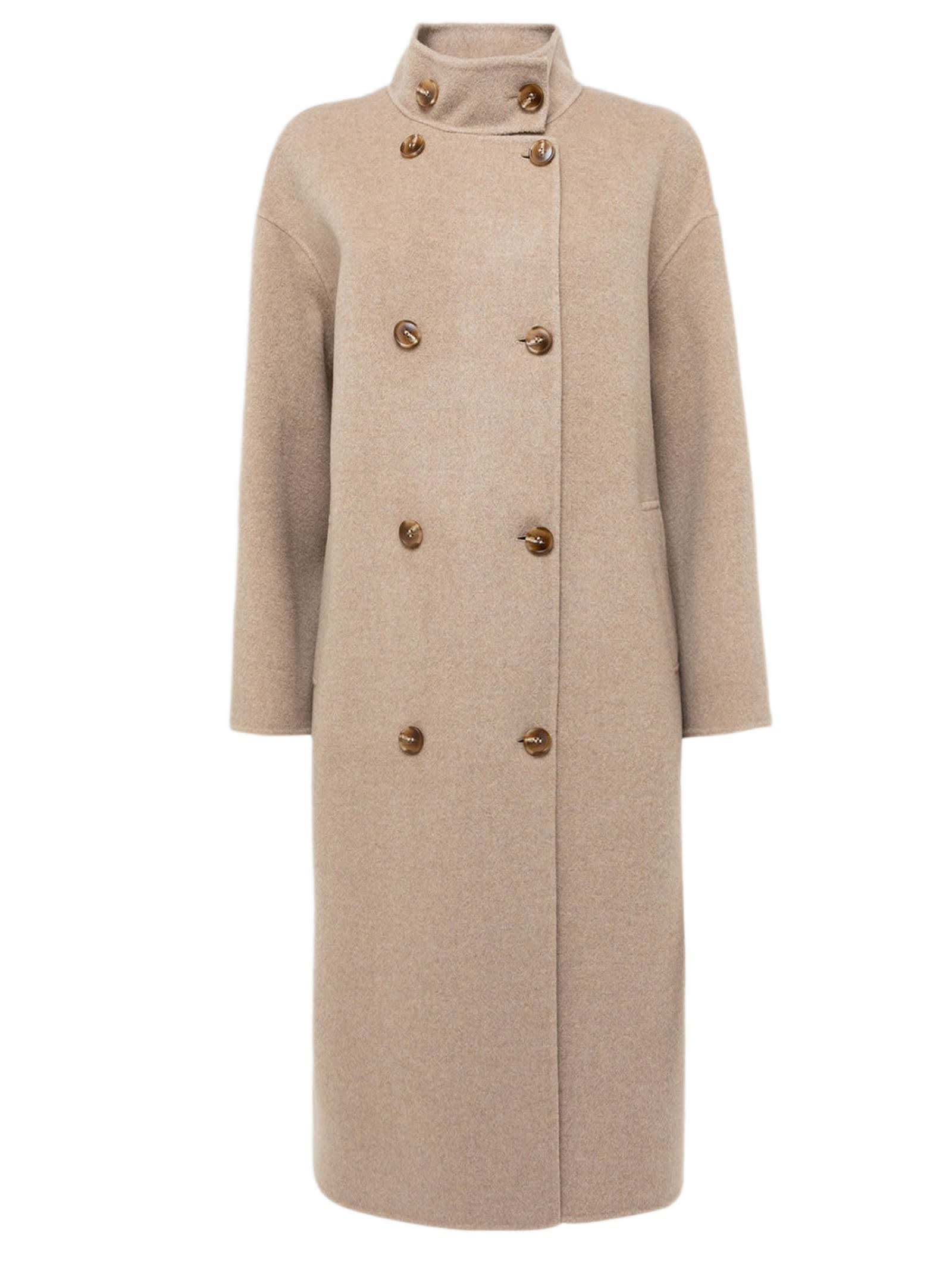 Beige Wool Double-breasted Coat