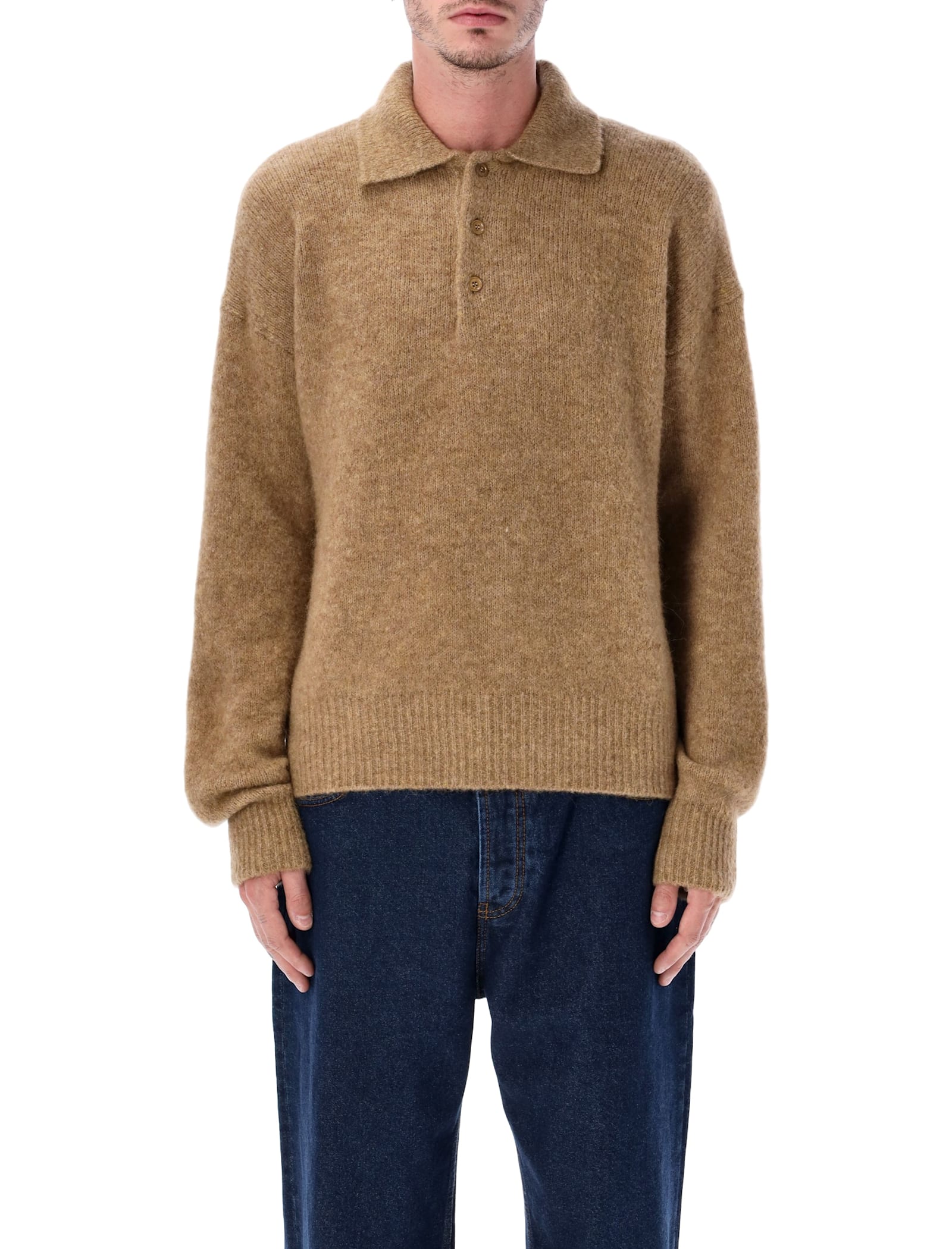 Ami Alexandre Mattiussi Grey Wool And Alpaca Polo Sweater Ami Paris In Brown