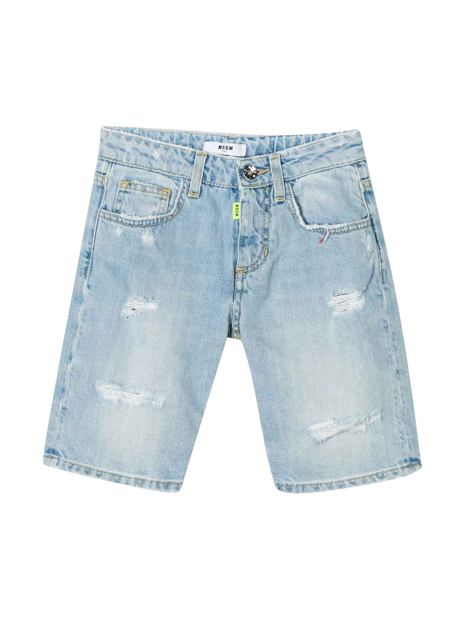 Msgm Denim Teen Bermuda Shorts In Denim