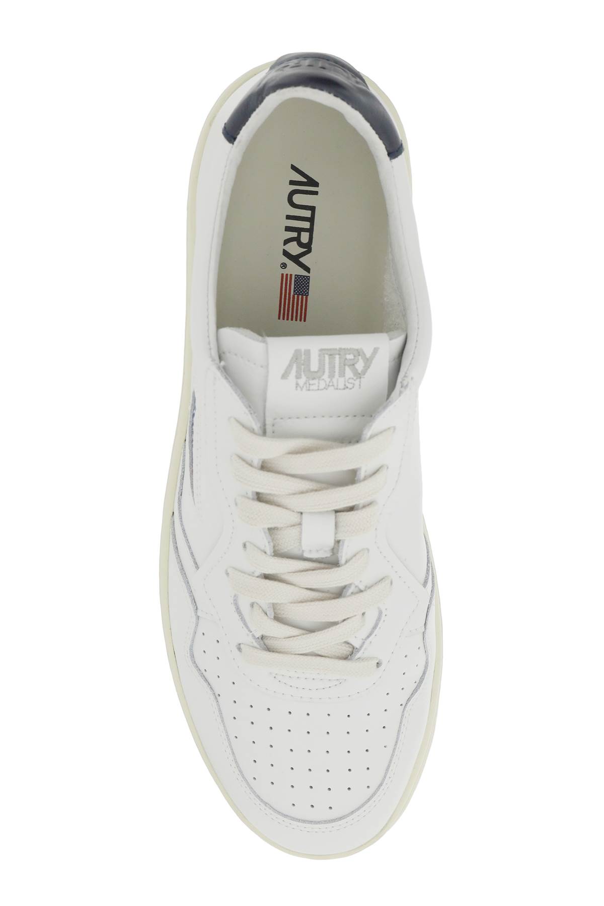 Autry Medalist Low Sneakers In White And Navy Blue Leather In White
