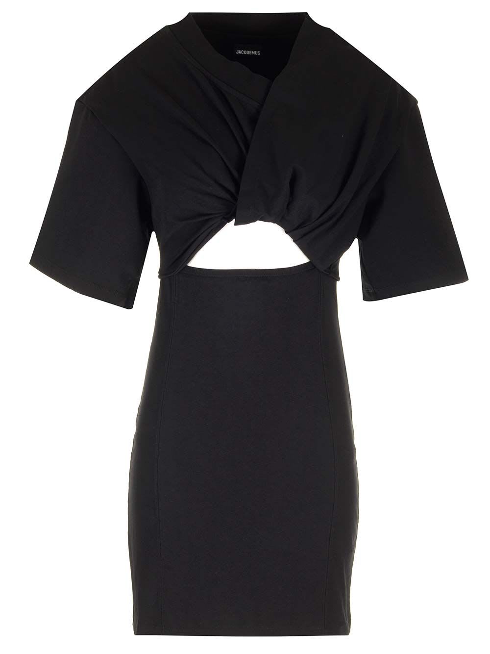 Jacquemus Le T-shirt Bahia Court Cotton Crop Top In Black