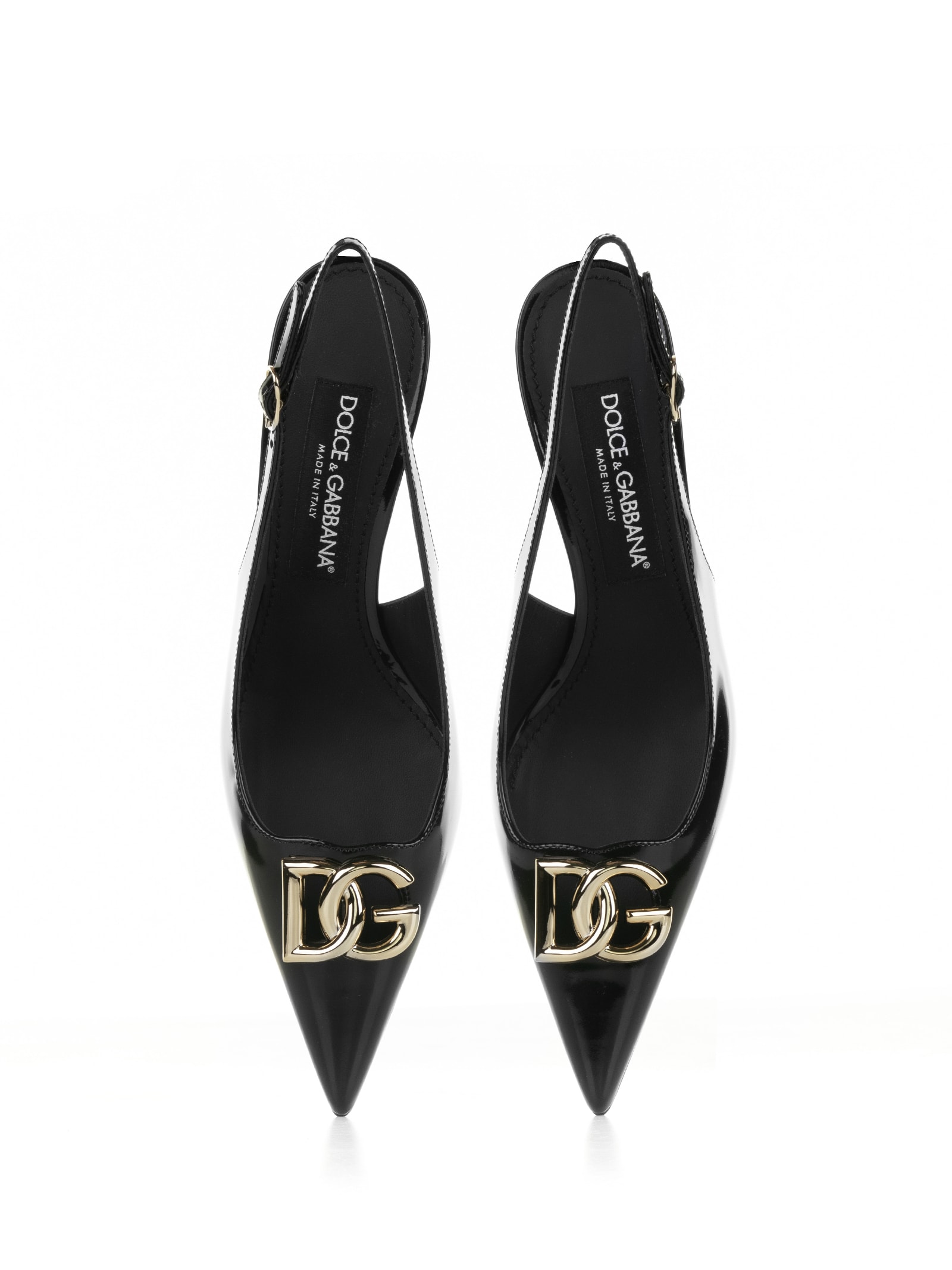 Dolce & Gabbana Leather Slingback Pumps With Logo In Black
