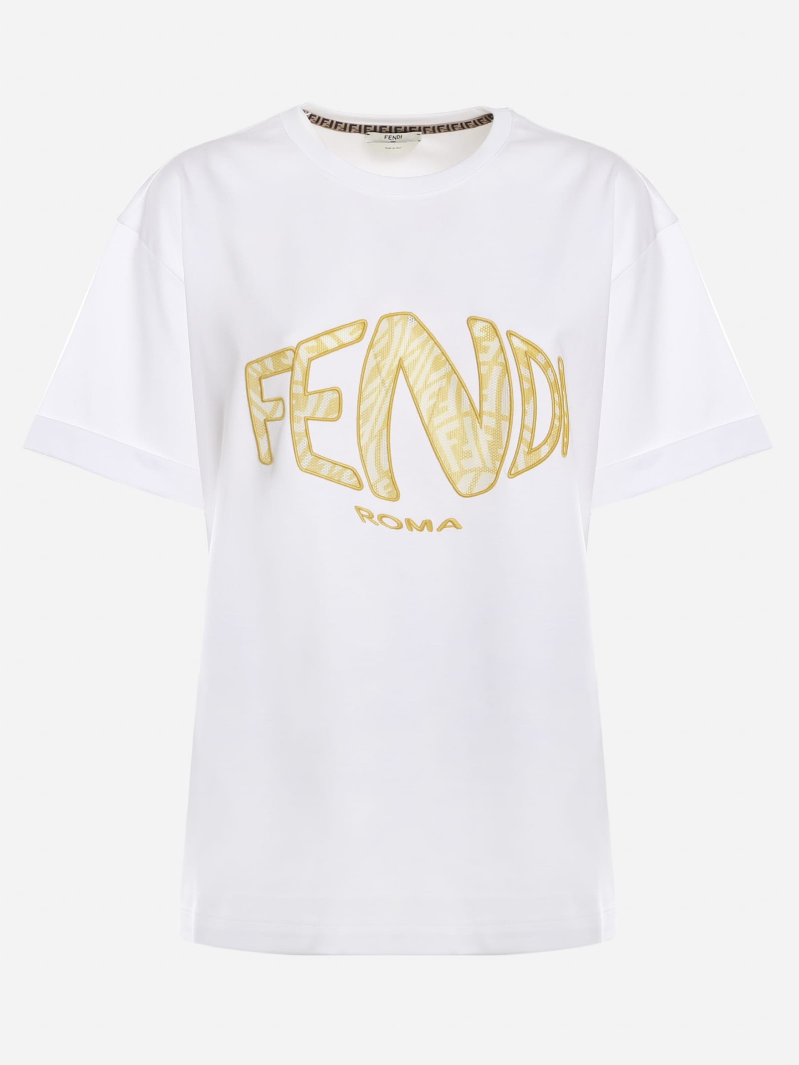 Fendi Cotton T-shirt With Fendi Vertigo Logo Letteing