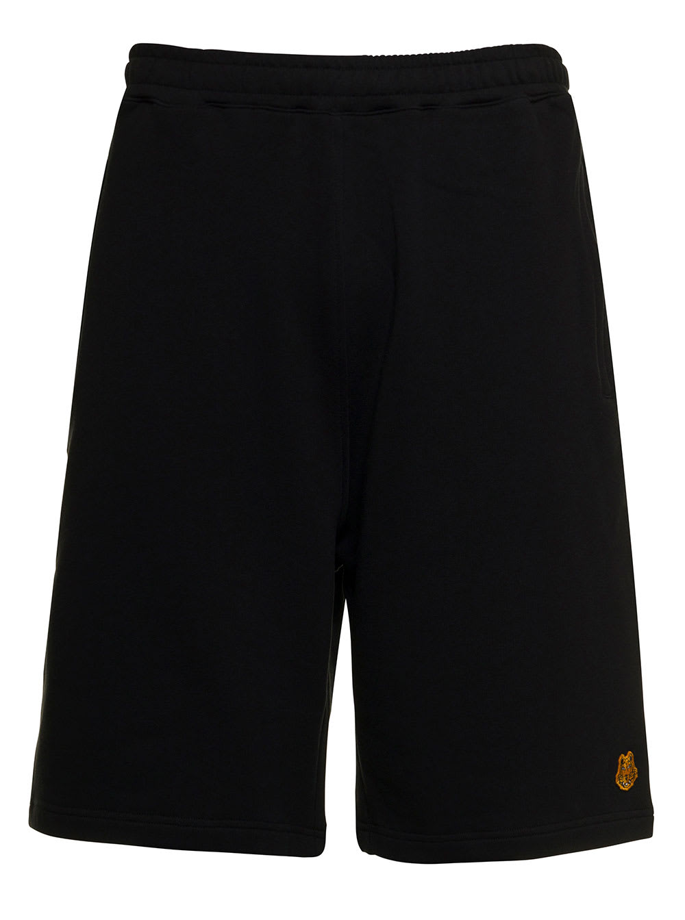 Kenzo Man Black Cotton Bermuda Shorts With Logo Patch