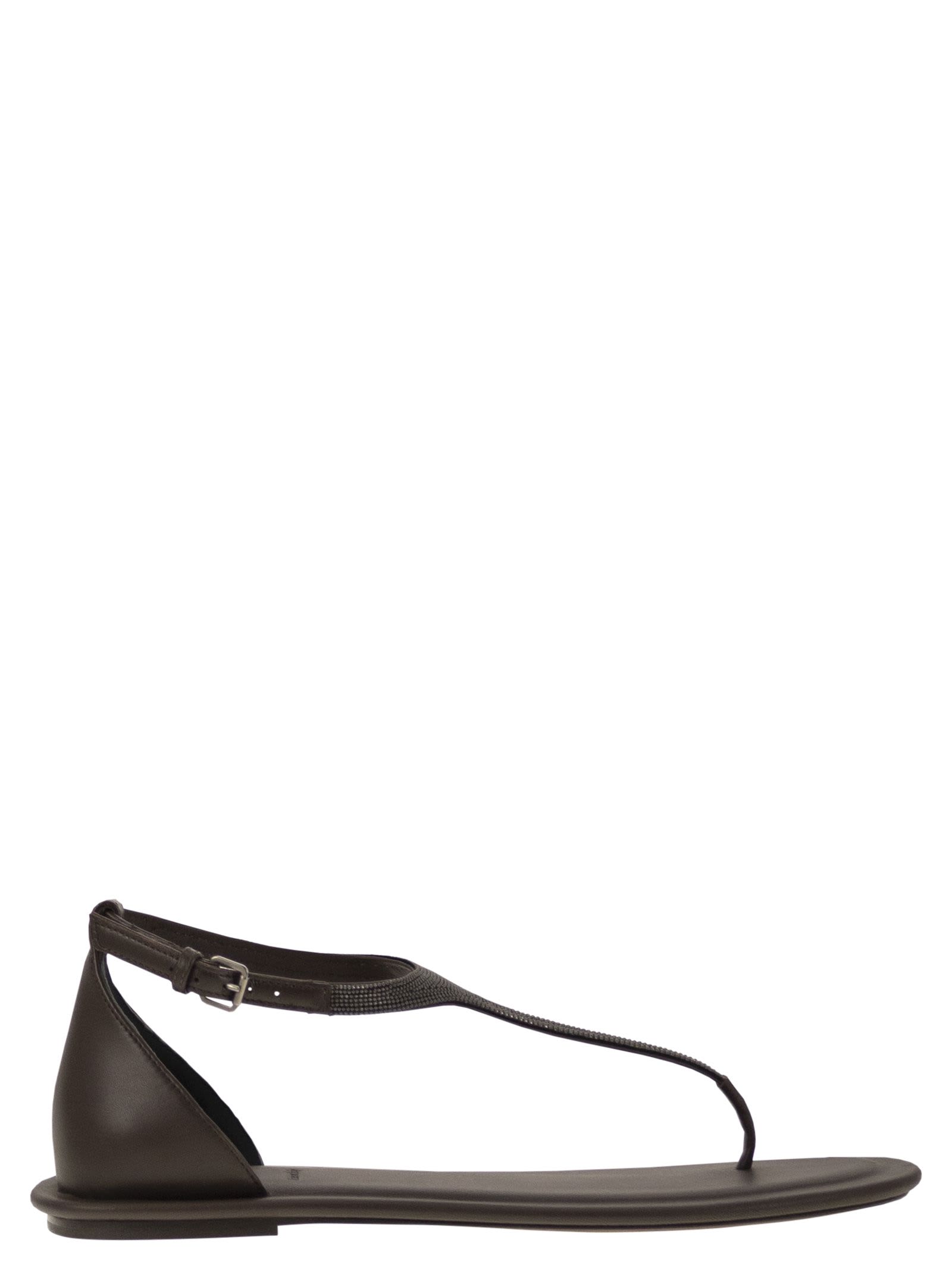Brunello Cucinelli Brown Sandals With Adjustable Buckle Closure And Monil Detail In Brown