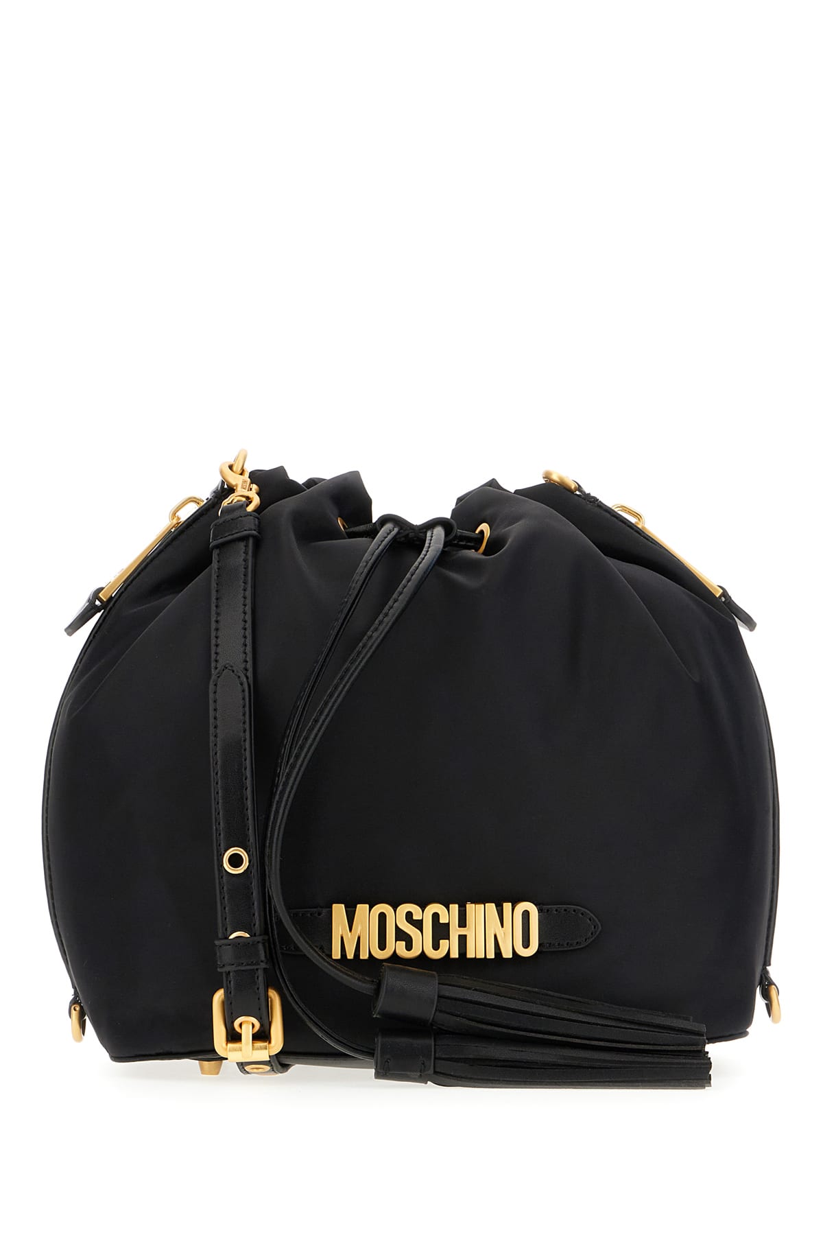 Shop Moschino Black Nylon Bucket Bag In B1555