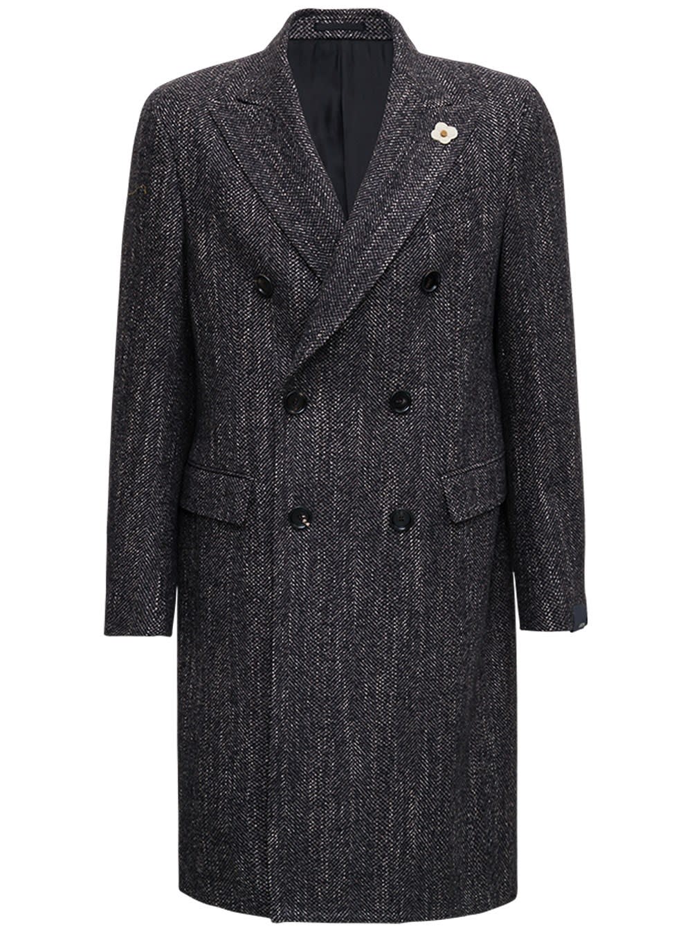 Lardini Double-breasted Grey Wool Blend Coat