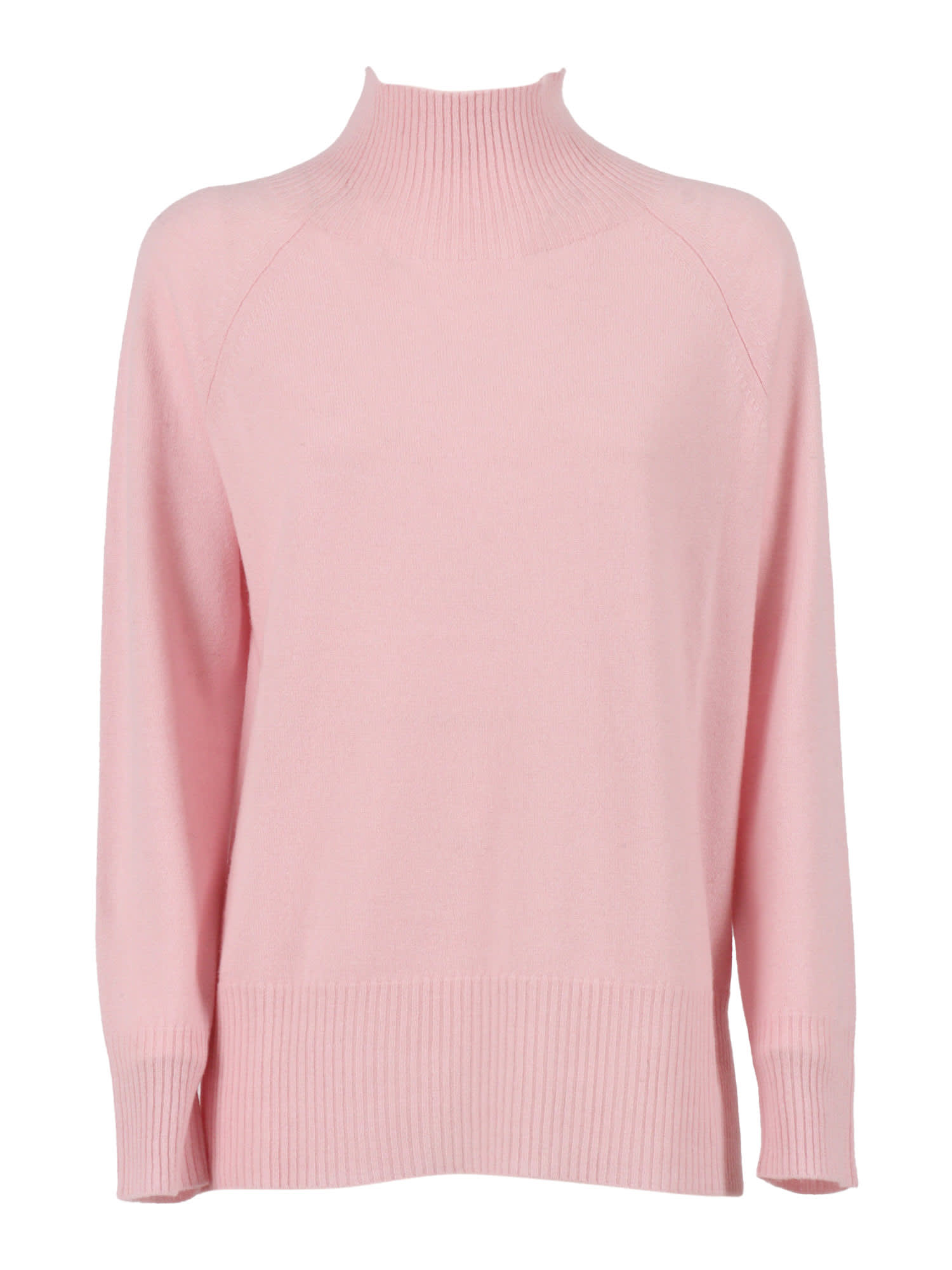 Kangra Cashmere Crater Neck Sweater With Raglan Sleeves And Vents In Pink