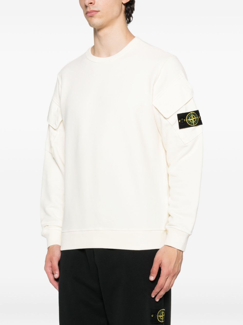 Stone Island Logo Cotton Crewneck Sweatshirt In White