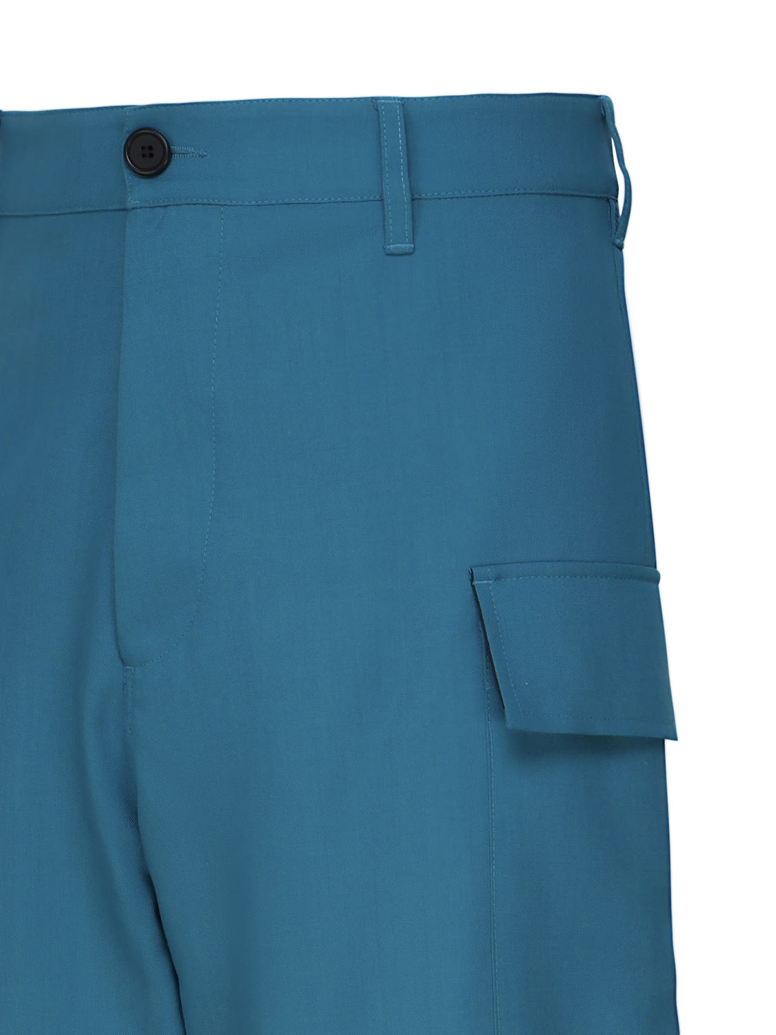 Shop Marni Cool Wool Trousers With Cargo Pockets In Petrol Blue