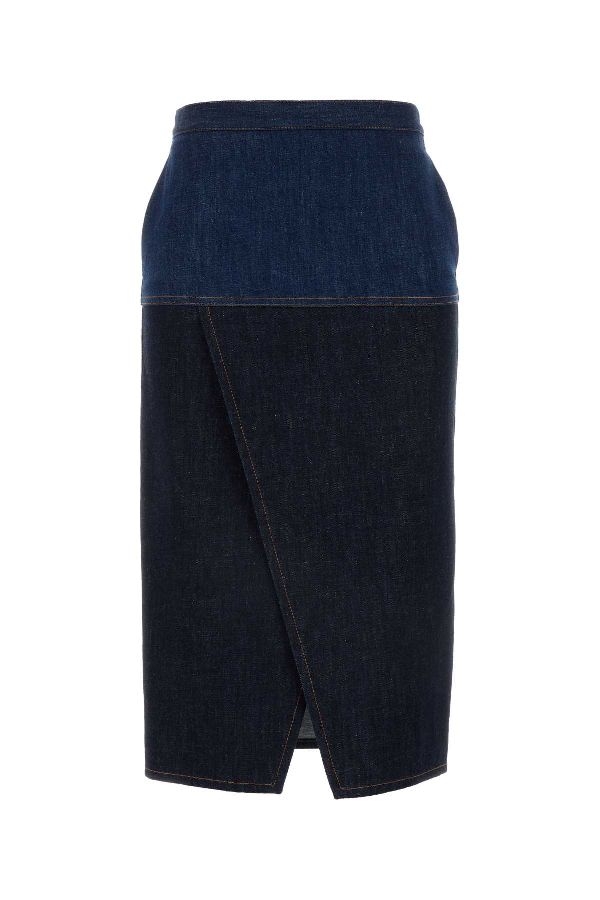 Shop Fendi Two-tone Denim Skirt In Poseidon