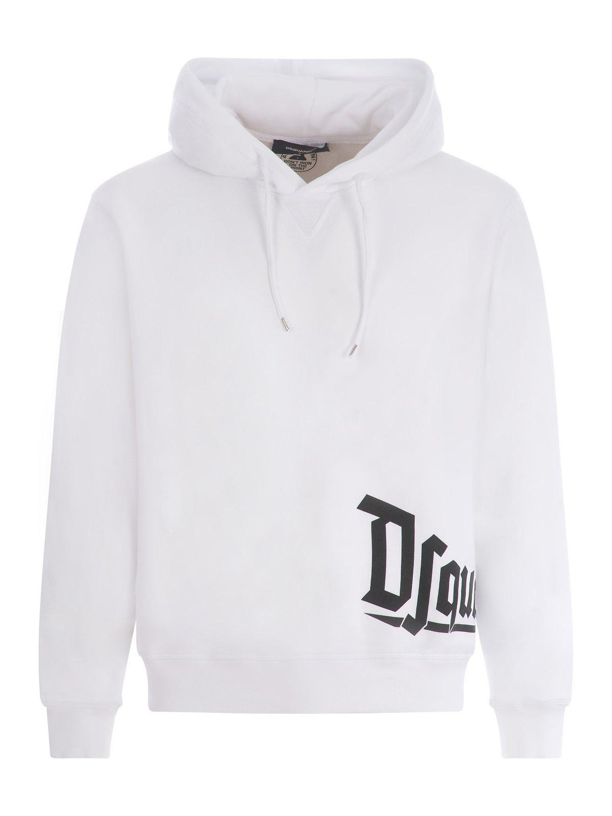 Dsquared2 Logo-printed Drawstring Hoodie In White