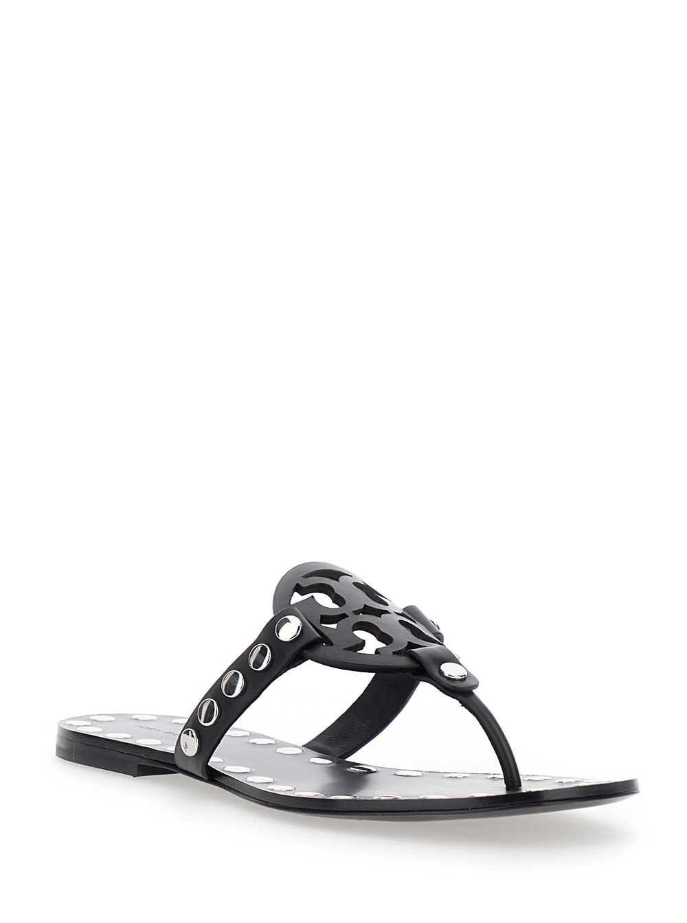 Tory Burch Black Thong Sandals With Logo On The Front And Stud Embellishments In Leather Woman In Black