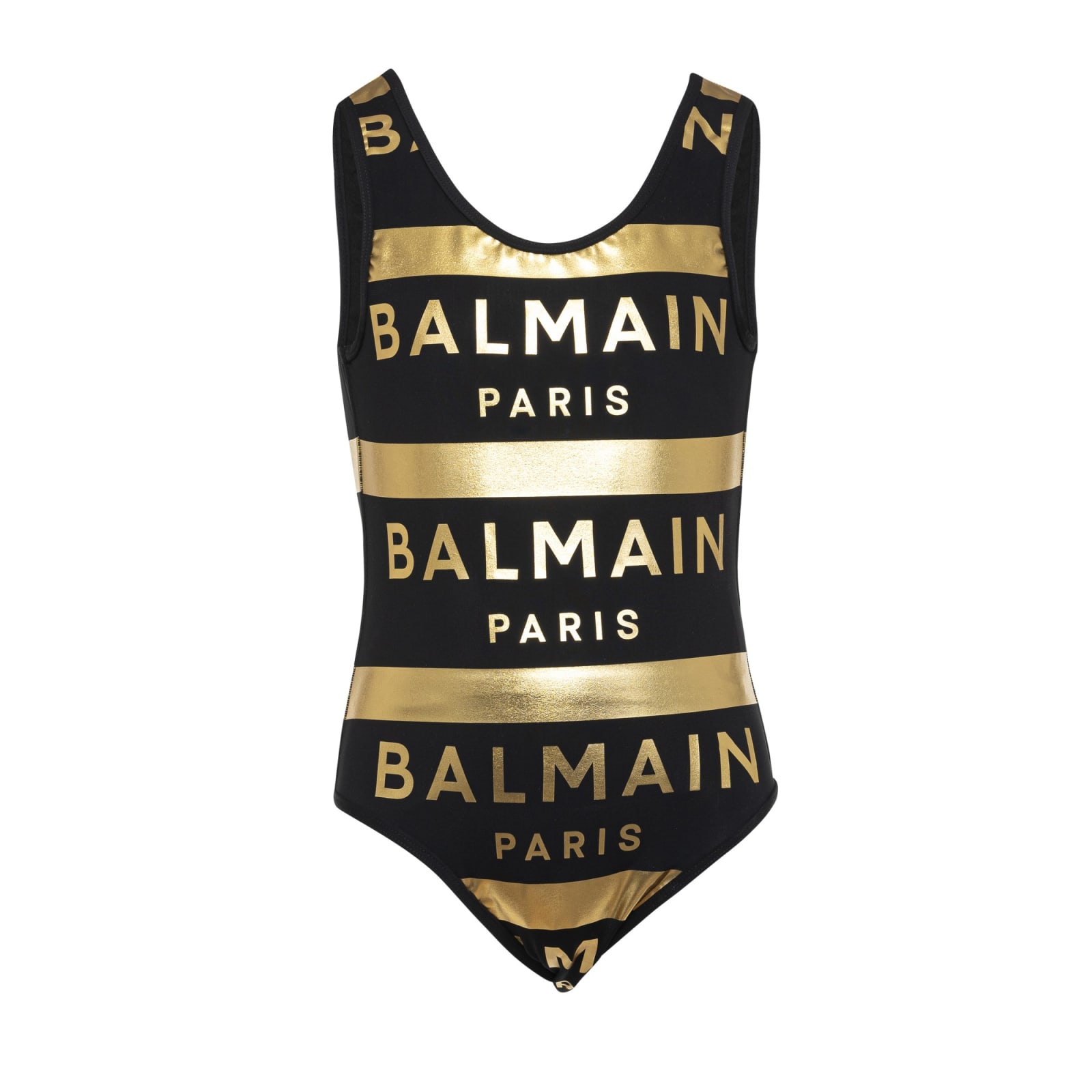 Shop Balmain Swimsuit With Logo In Black/gold
