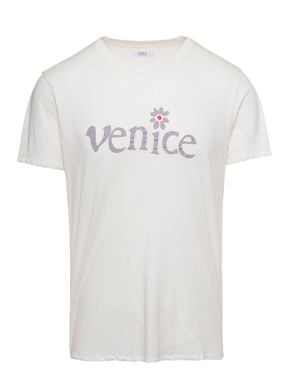 Shop Erl White Crewneck T-shirt With Venice Print In Cotton