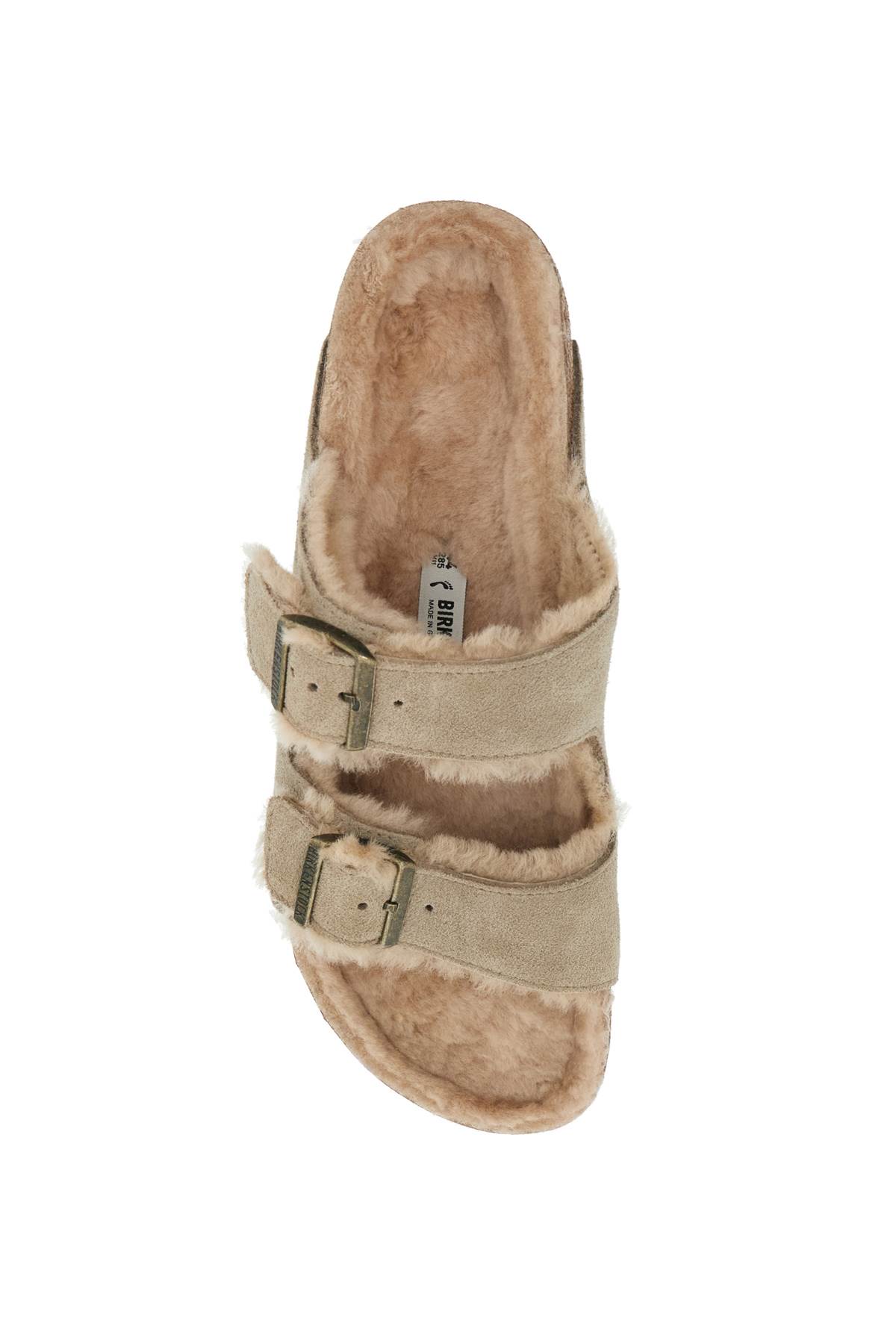 Birkenstock Narrow Fit Arizona Shearling Slides In Beige