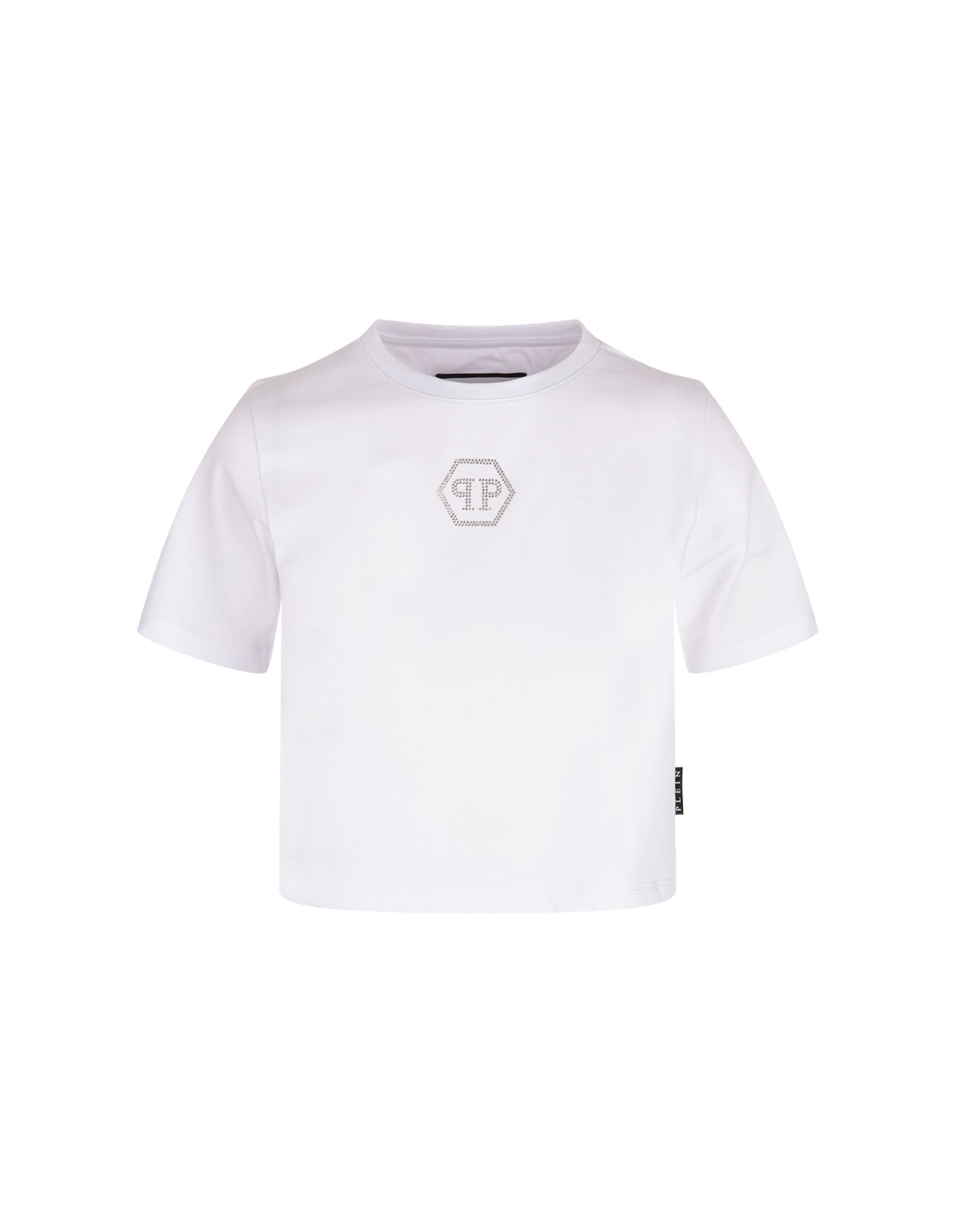 Philipp Plein Crystal Hexagon Round Neck Ss T-shirt In White