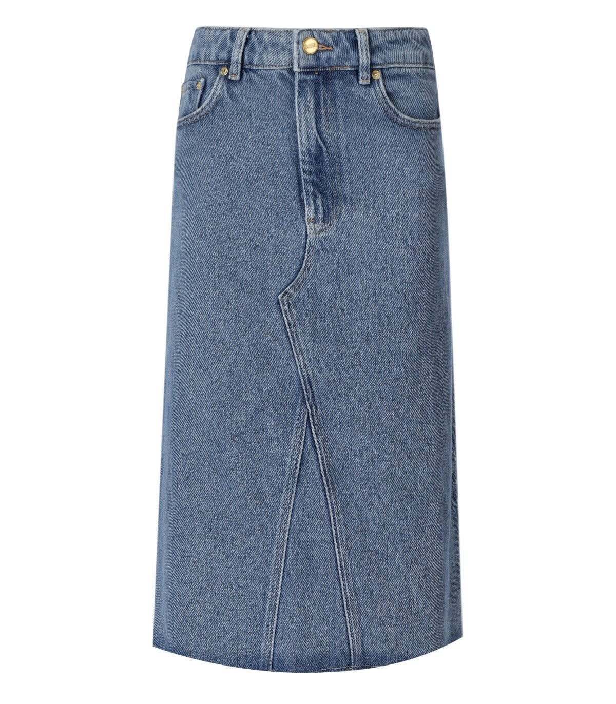 Shop Ganni Denim Midi Skirt In Azzurro