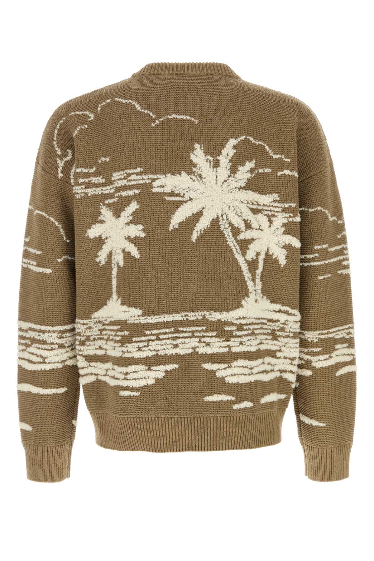Alanui Crew Neck Silk Blend Sweater With Embroidery In Khakiwhite
