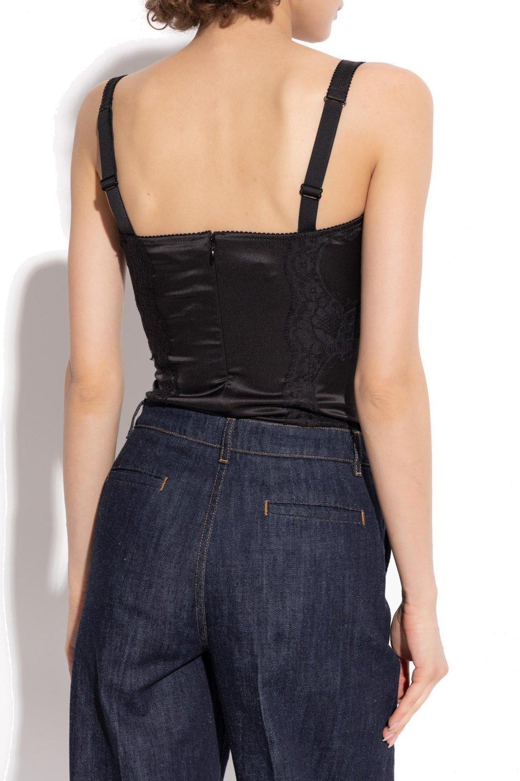 Dolce & Gabbana Lace-trimmed Silk-blend Satin Bodysuit In Black
