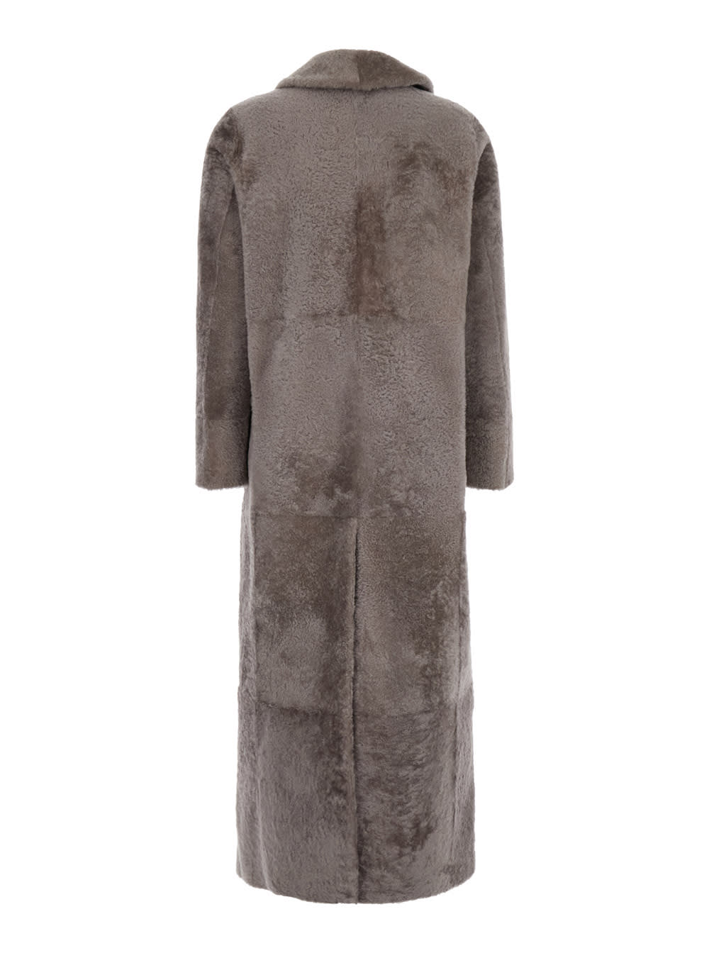 Shop Blancha Brown Long Double Breasted Coat In Shearling Woman In Grey