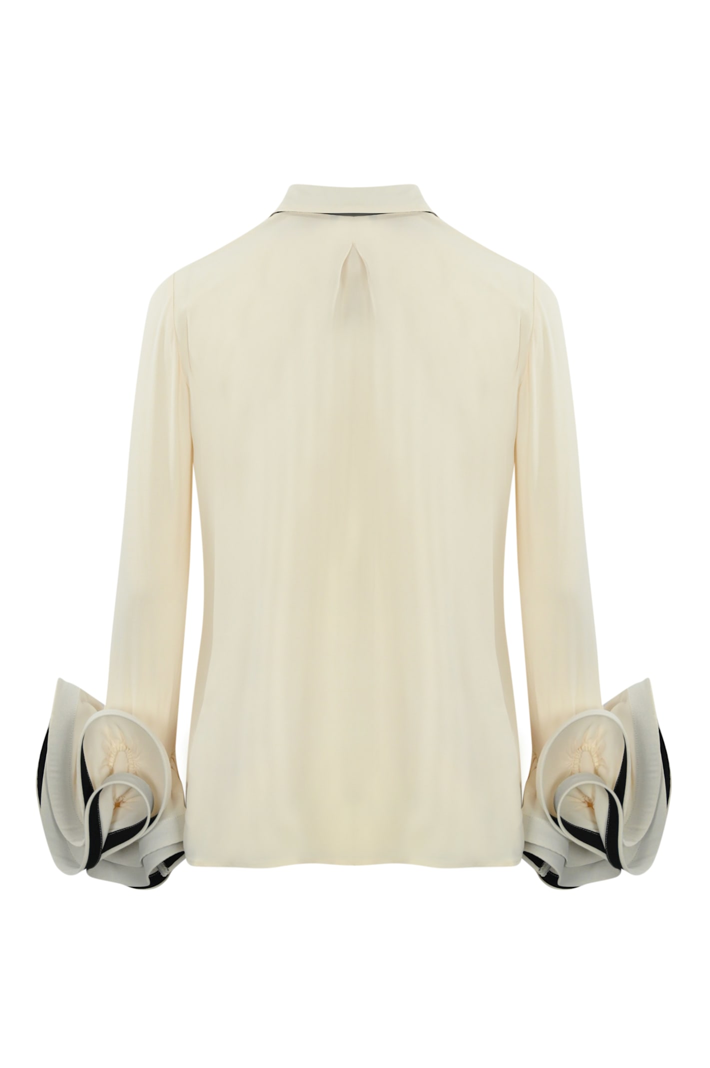 Shop Elisabetta Franchi Georgette Shirt With Ruffles And Scarf In Burro/nero