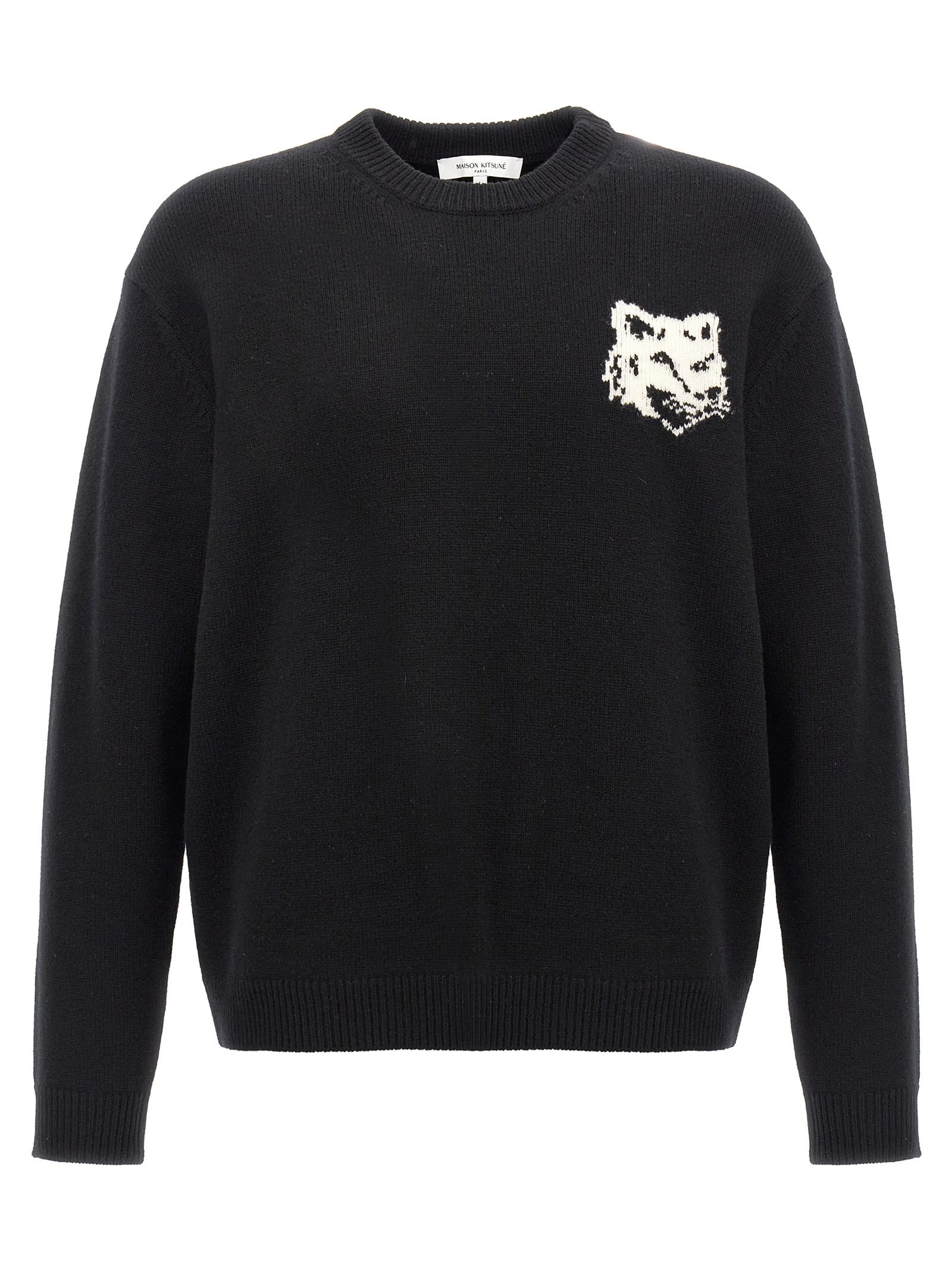 Shop Maison Kitsuné Fox Head Sweater In Black