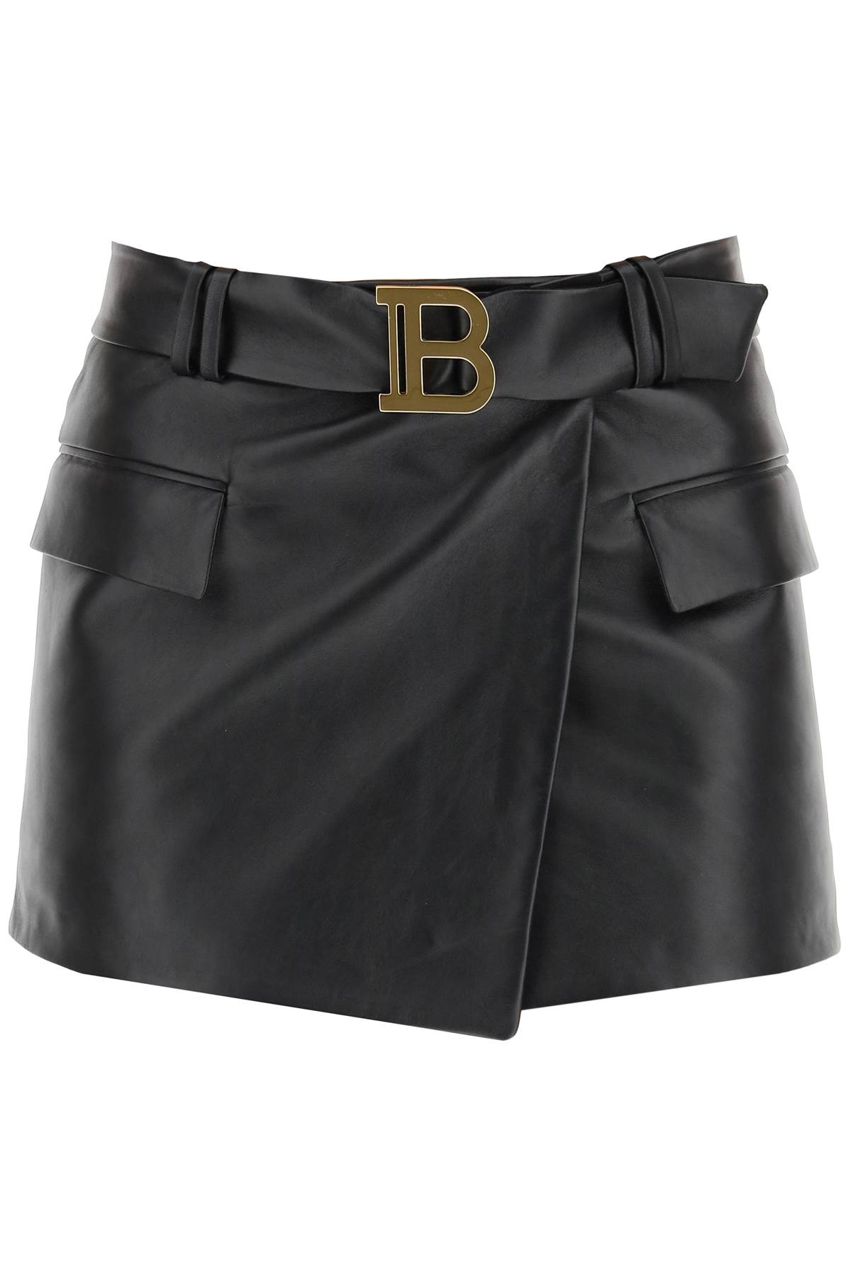 Balmain Leather Mini Skirt With B Logo Buckle
