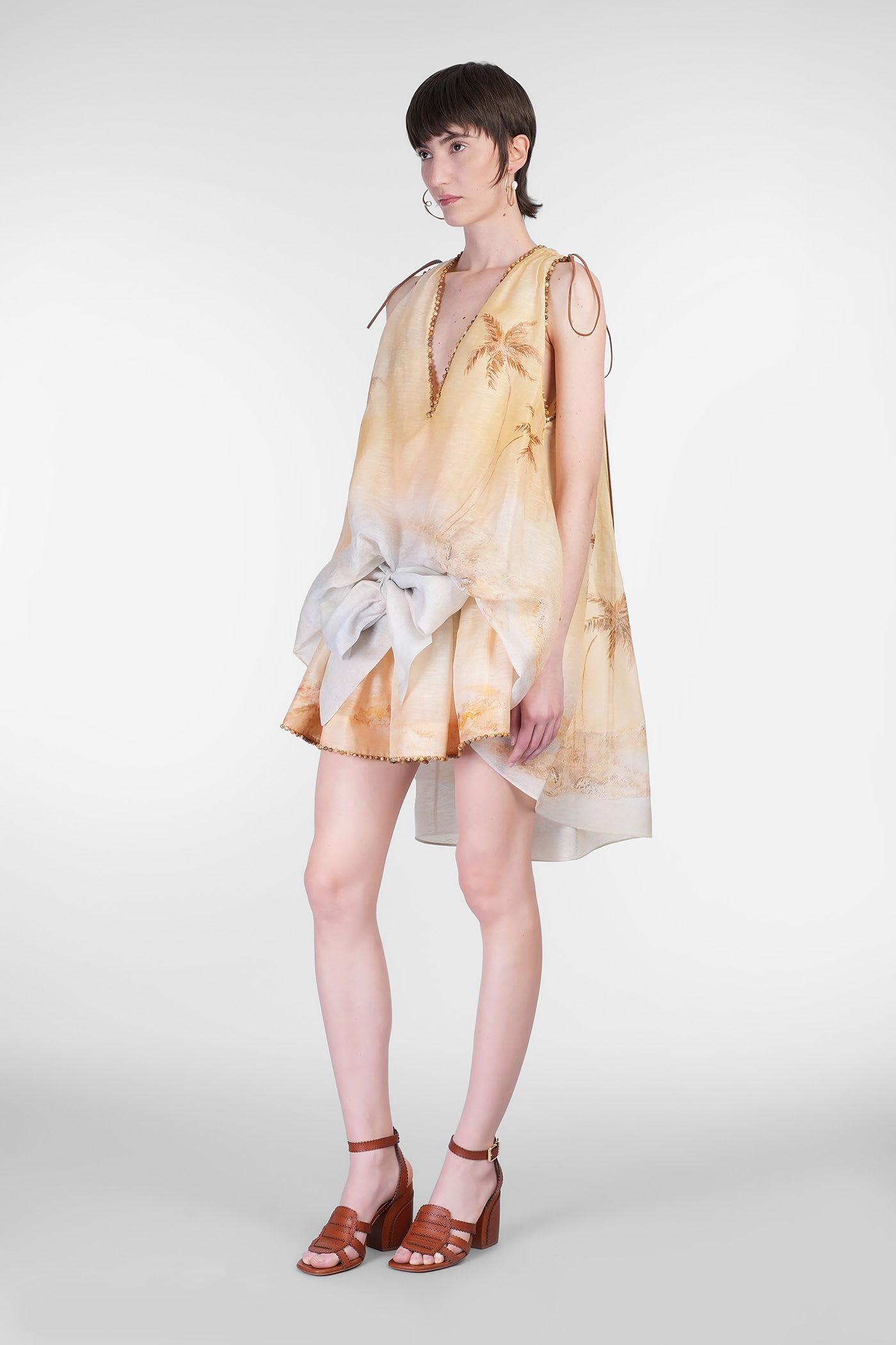 Zimmermann Balance Printed Linen-blend Mini Dress In Multi