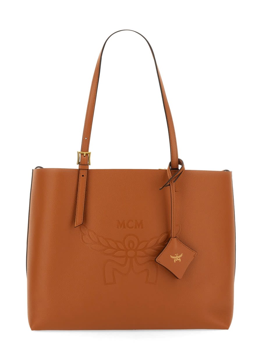 Shop Mcm Shopping Bag Himmel Medium In Brown