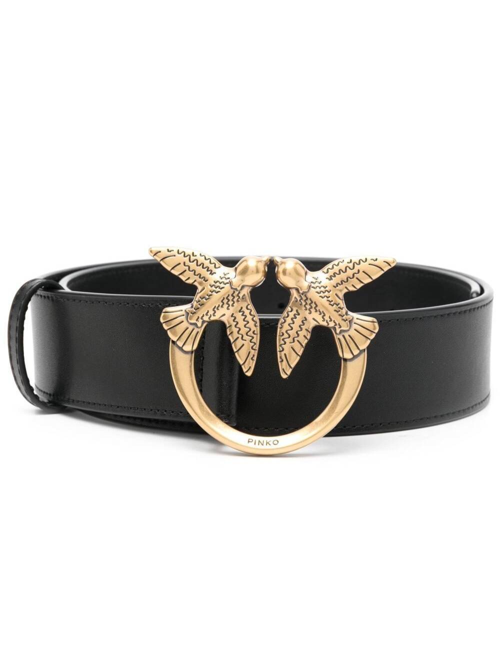 Love Berry Black Leather Belt With Logo Pinko Woman