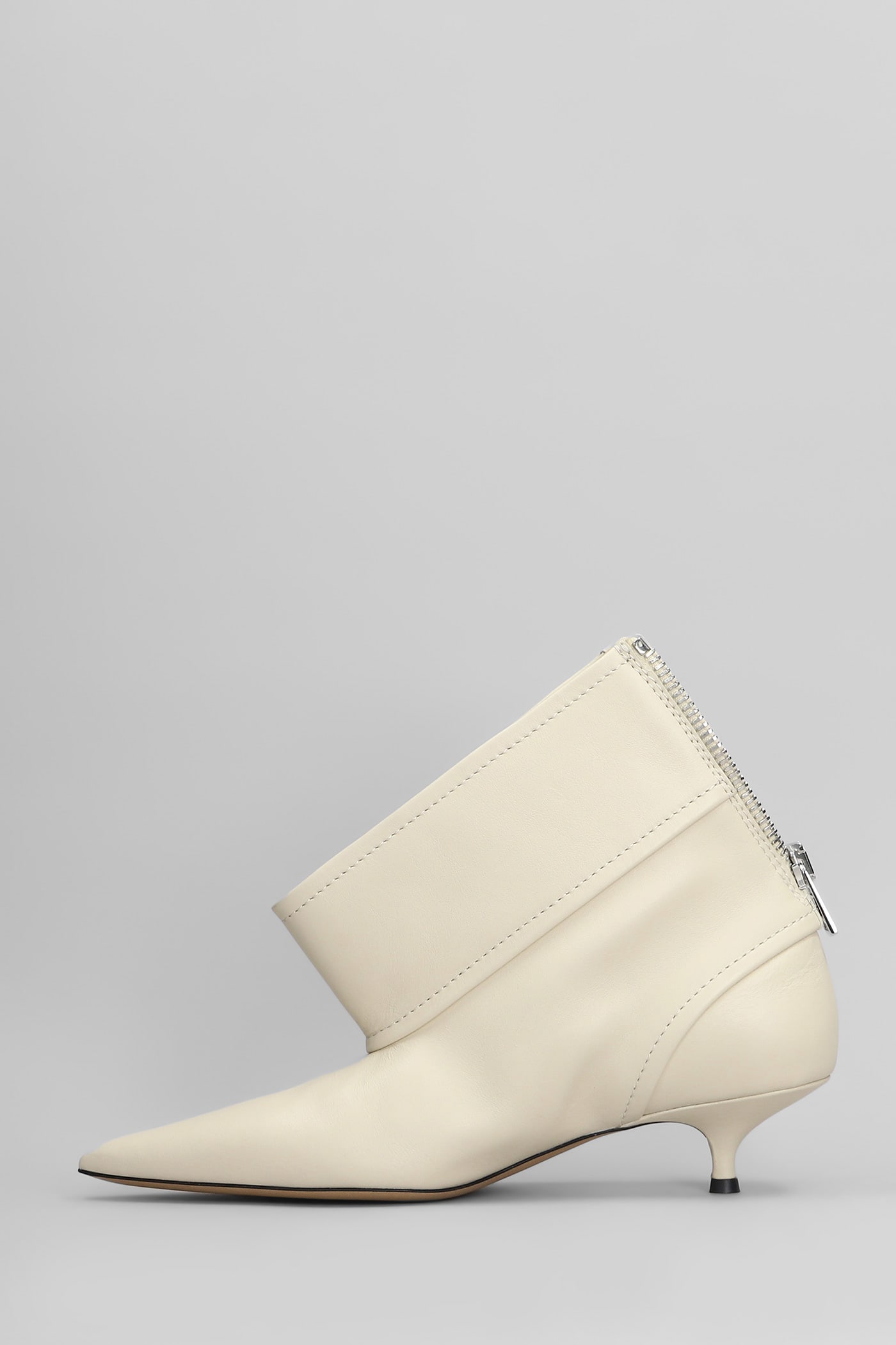 JW ANDERSON BIKER KITTEN HEEL LOW HEELS ANKLE BOOTS IN BEIGE LEATHER
