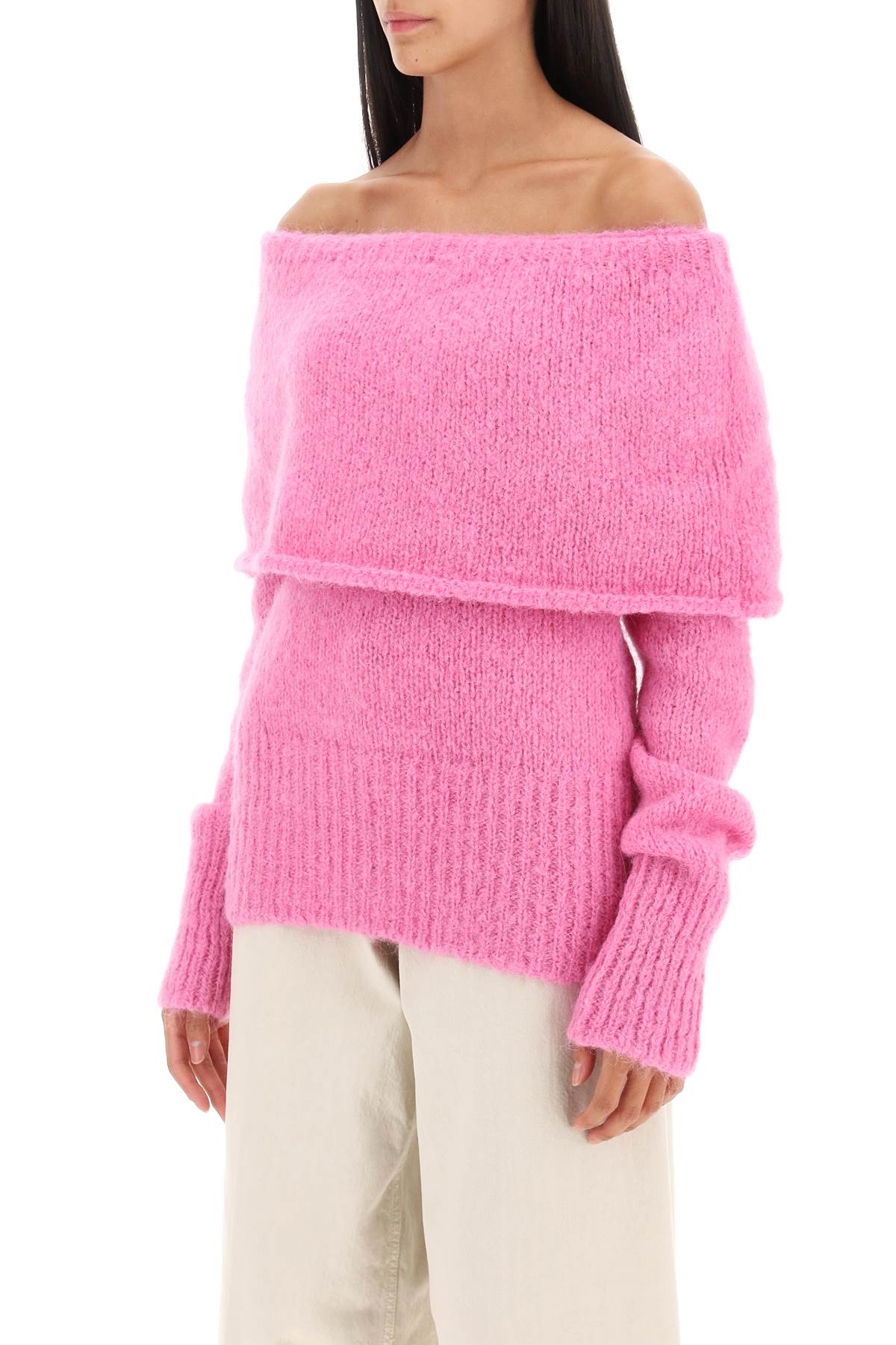 Shop Saks Potts Skylar Off-shoulder Sweater In Fuchsia Pink (fuchsia)
