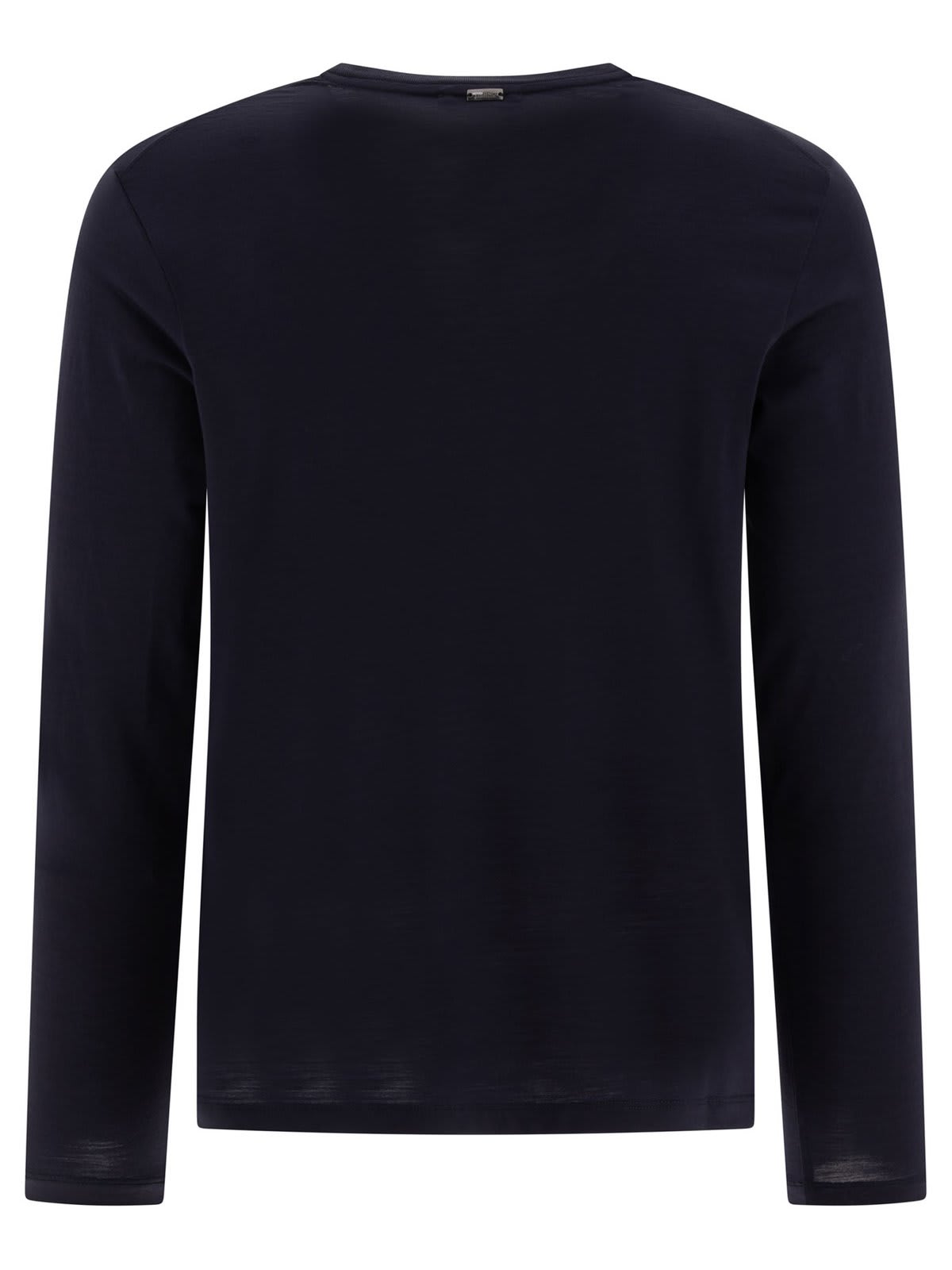 Shop Herno Long-sleeved Crewneck Knitted T-shirt In Blu