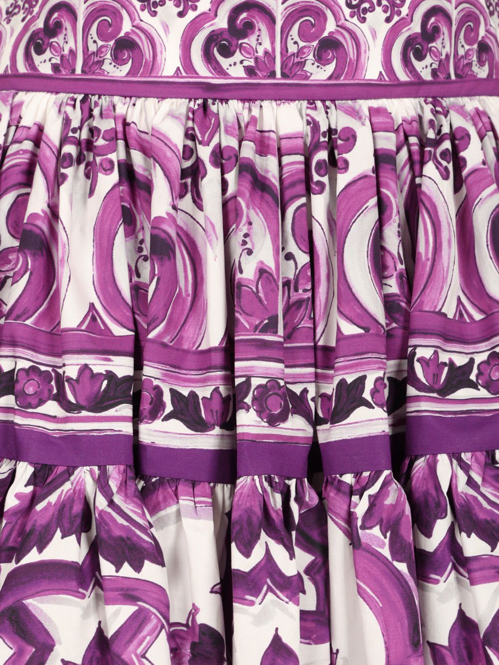 Dolce & Gabbana Violet Pleated Miniskirt With Rear Zip Closure And All-over Graphic Print In Purple