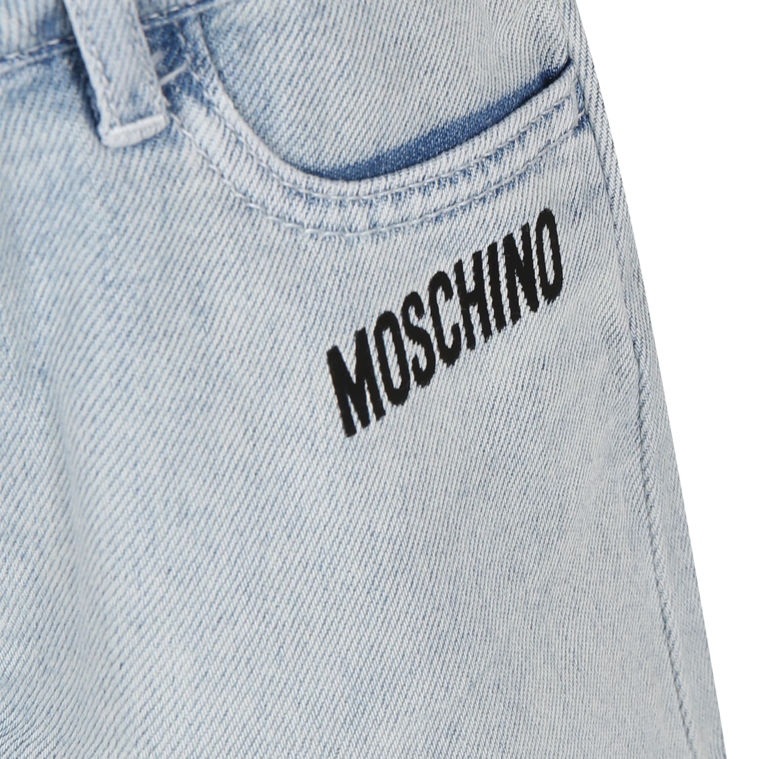 Shop Moschino Blue Shorts For Girl With Logo In Denim