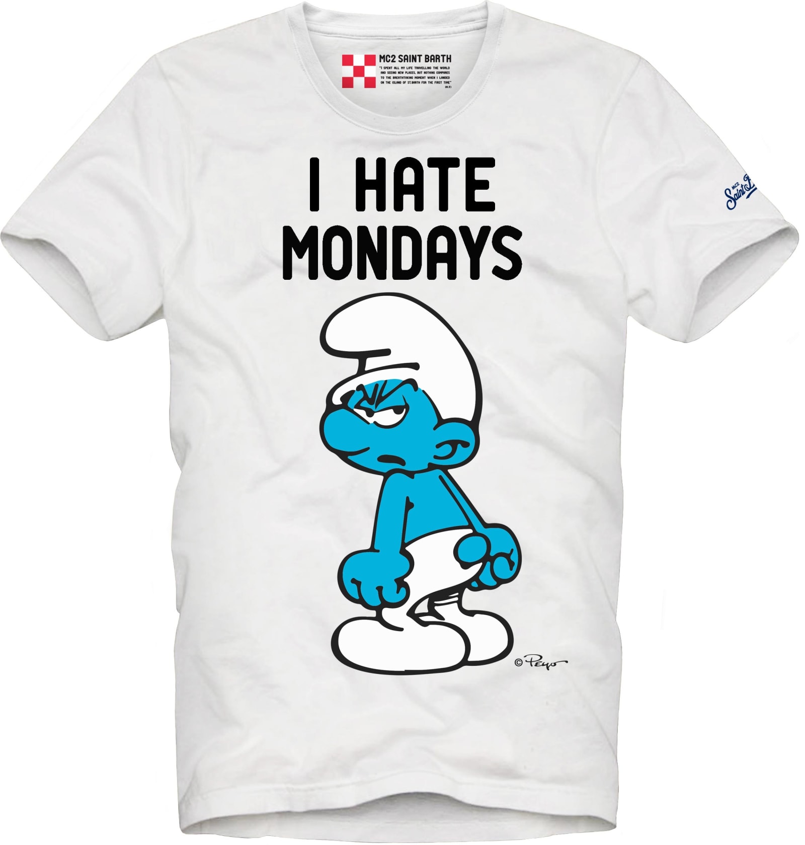 MC2 Saint Barth I Hate Mondays Printed White T-shirt - The Smurfs Special Edition ®