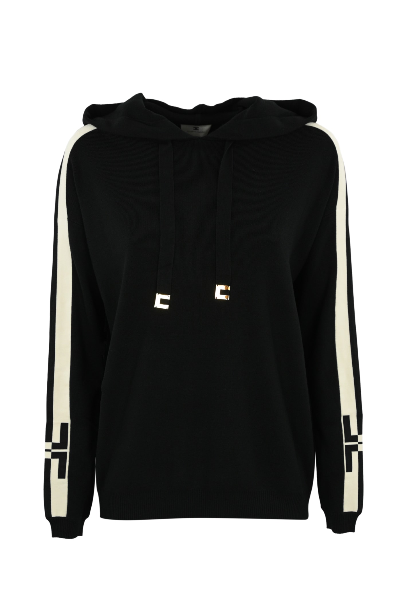 Shop Elisabetta Franchi Viscose Sweatshirt With Logo Bands In Nero/burro