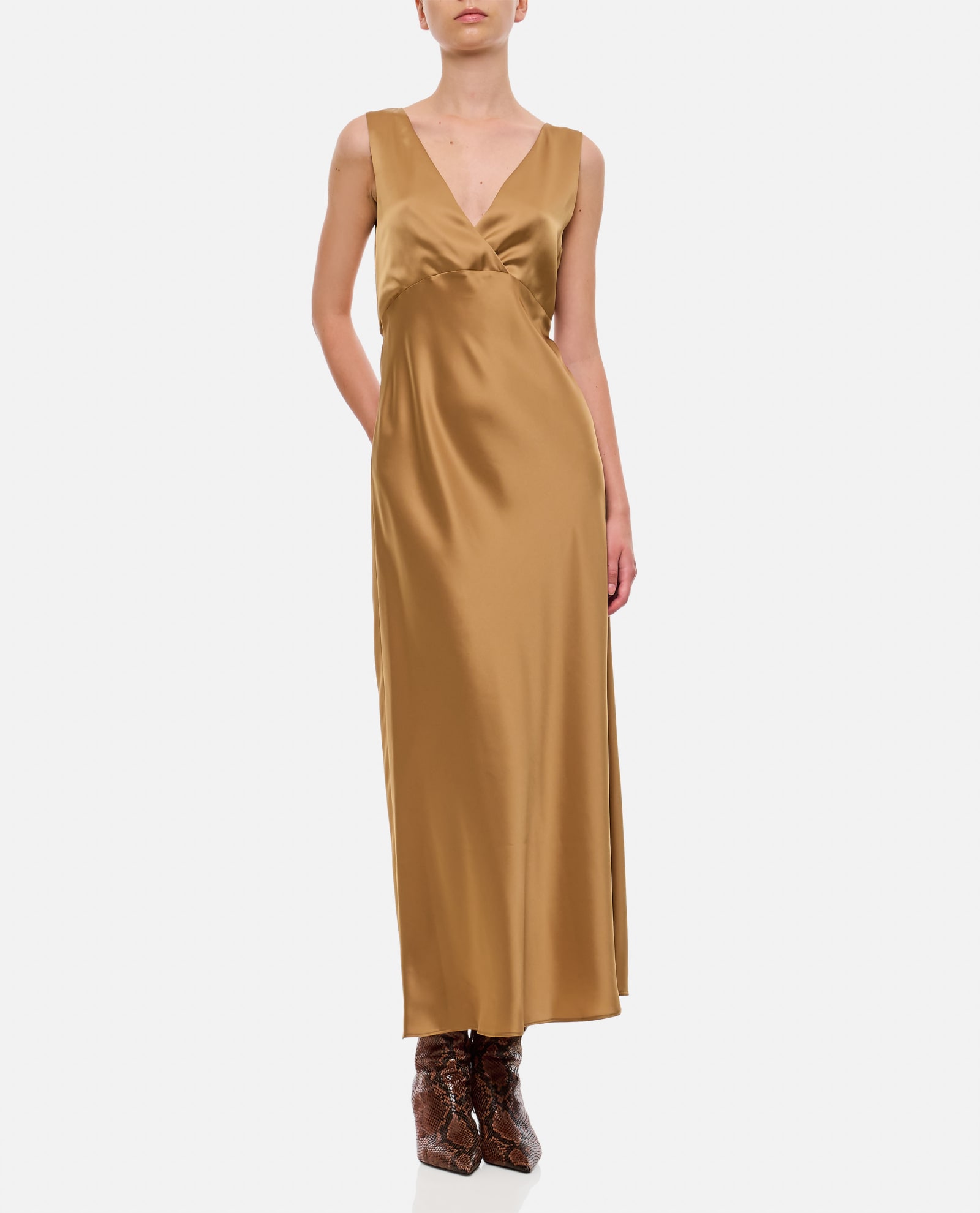 Shop Max Mara Lazio Silk Dress In Beige