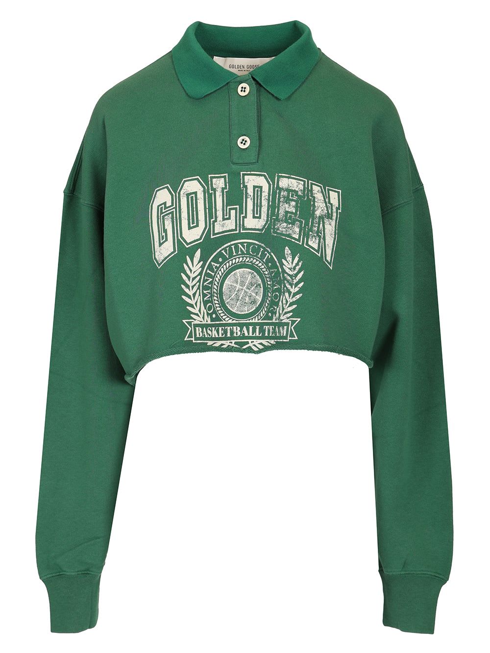 Golden Goose Cropped Polo Sweatshirt In Green