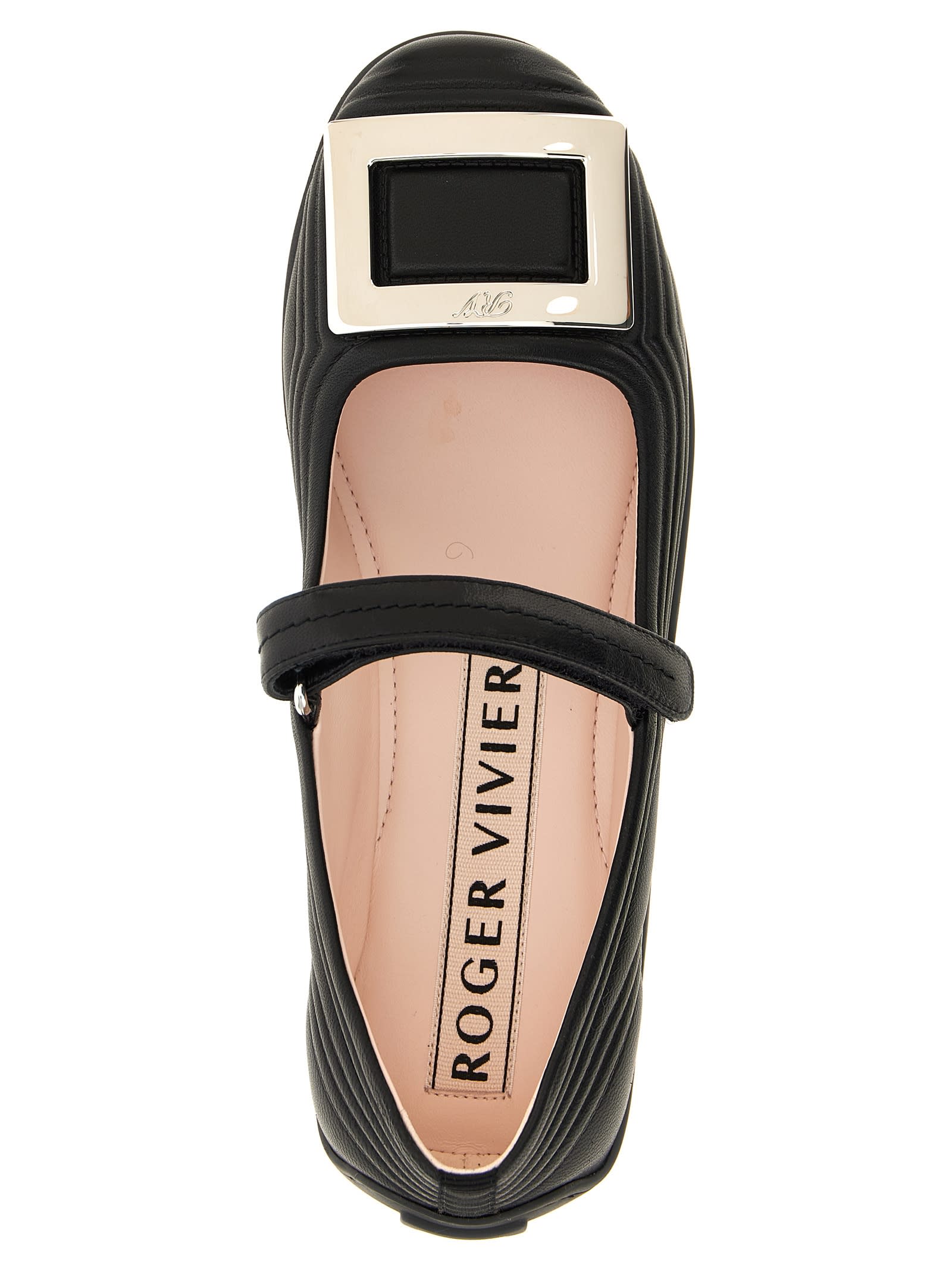 Roger Vivier Viv Low Mary Jane Ballerinas In Black