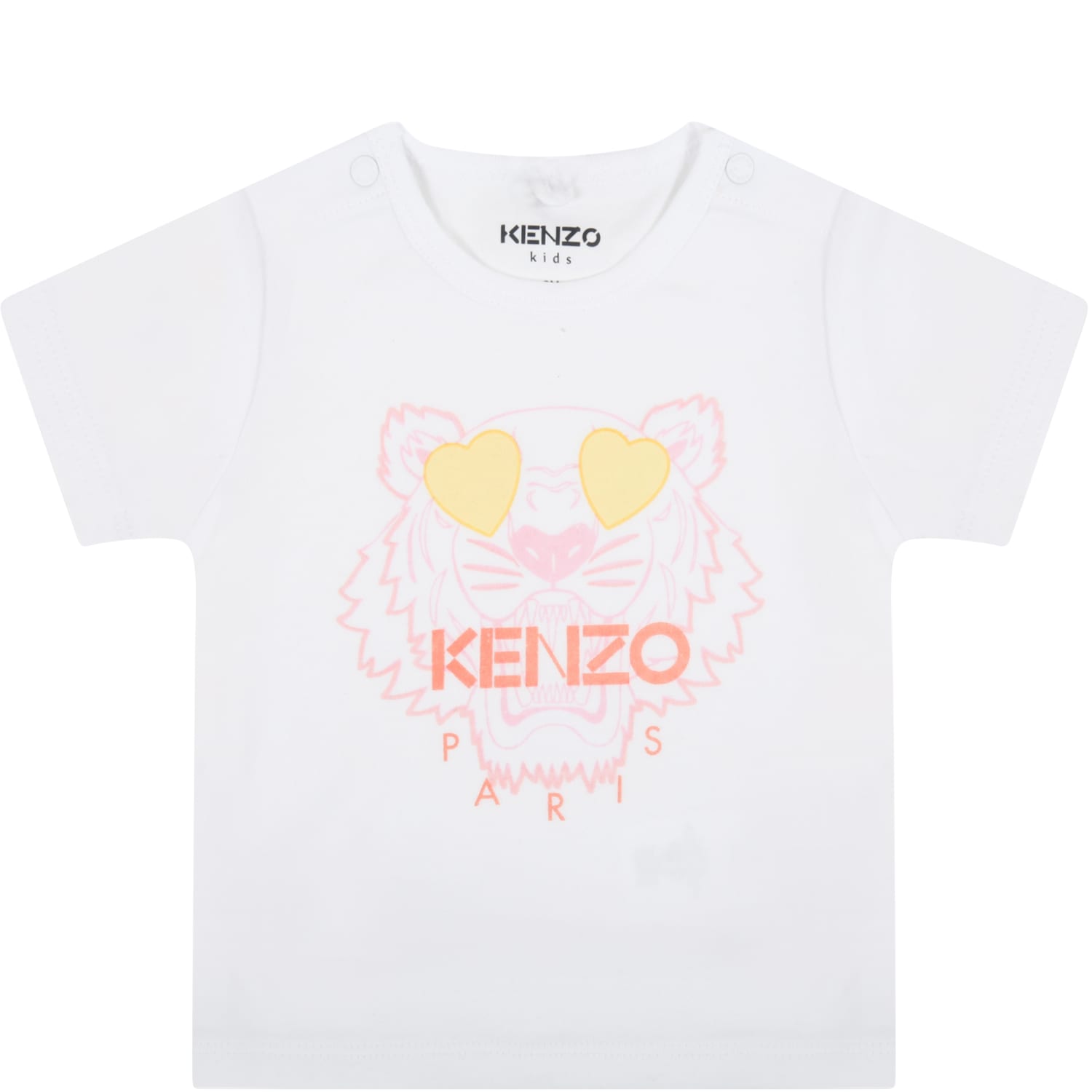 KENZO WHITE T-SHIRT FOR BABYGRIL WITH TIGER,K95006 103